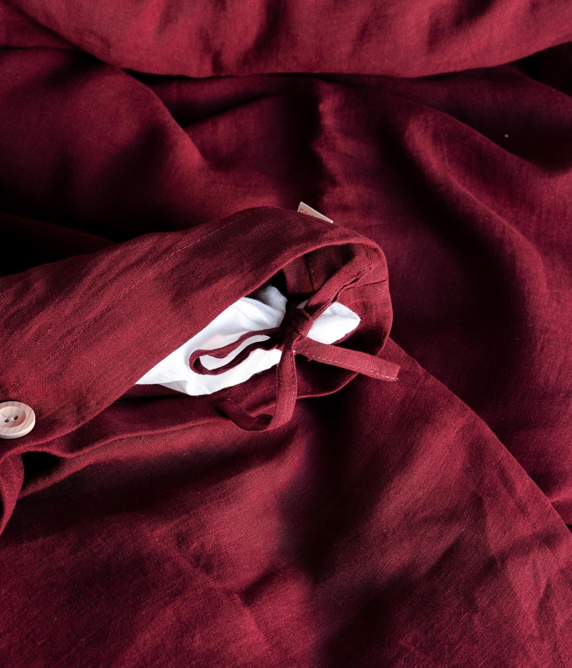 Linen Bedding Set in Maroon - Duvet Cover & 2 Pillowcases