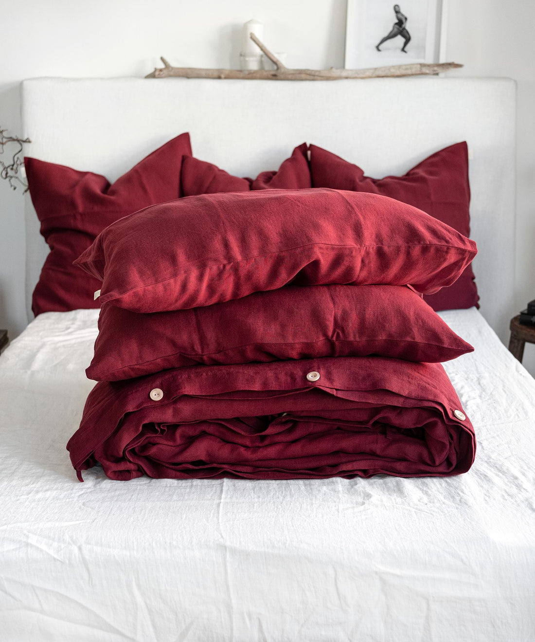 Linen Bedding Set in Maroon - Duvet Cover & 2 Pillowcases