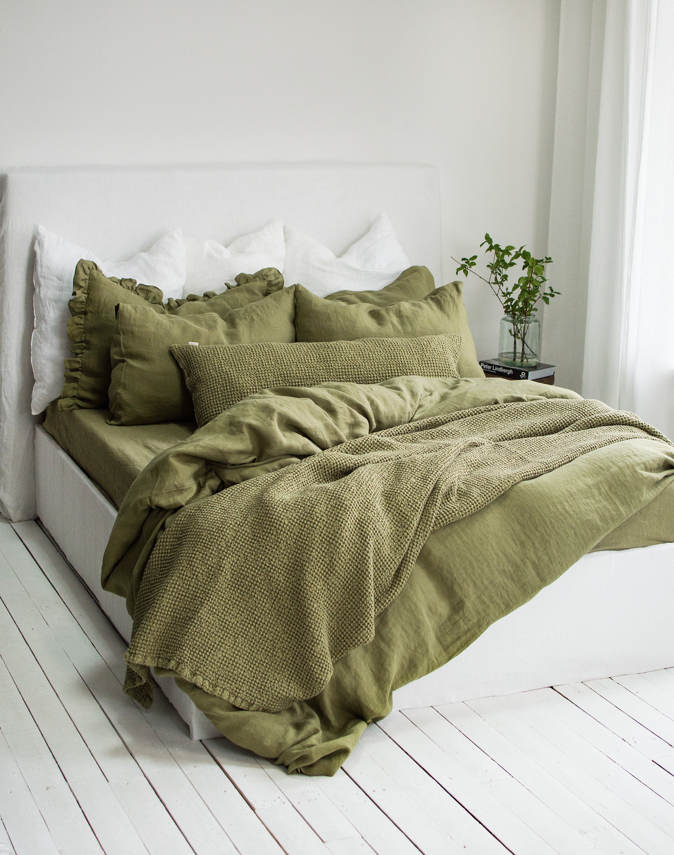 Linen Duvet Cover in Olive Green