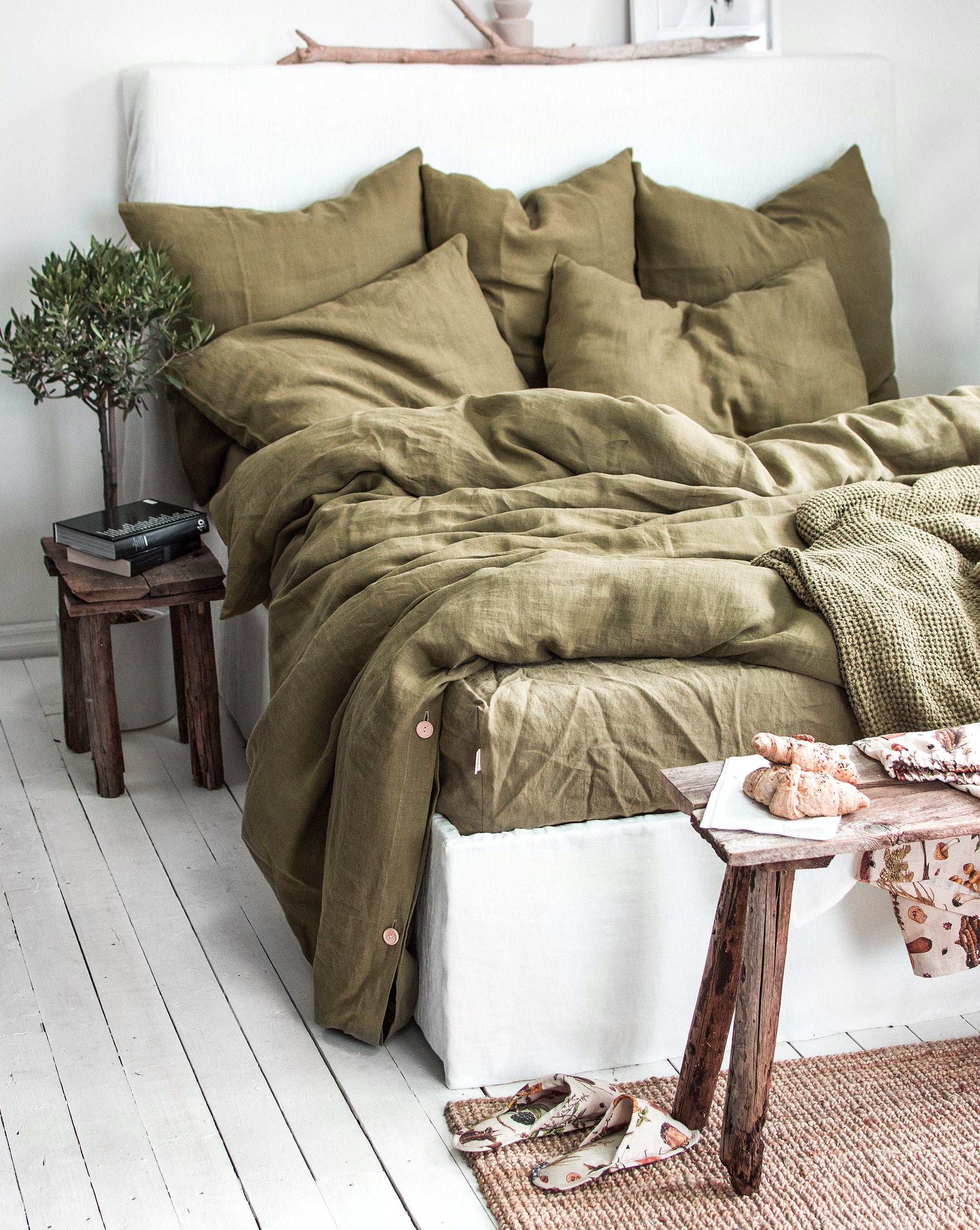 Linen Pillowcase in Olive Green