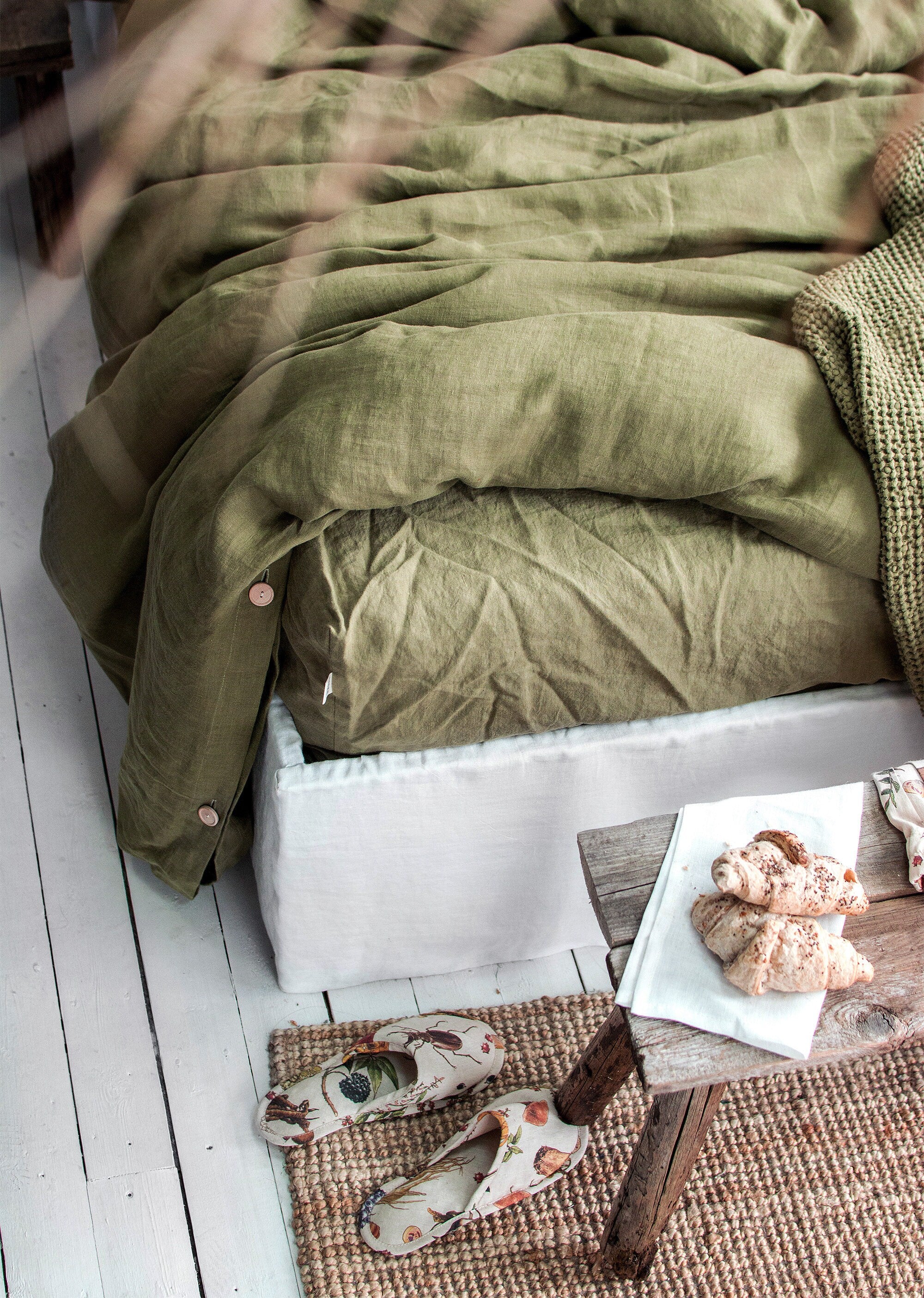 Linen Duvet Cover in Olive Green