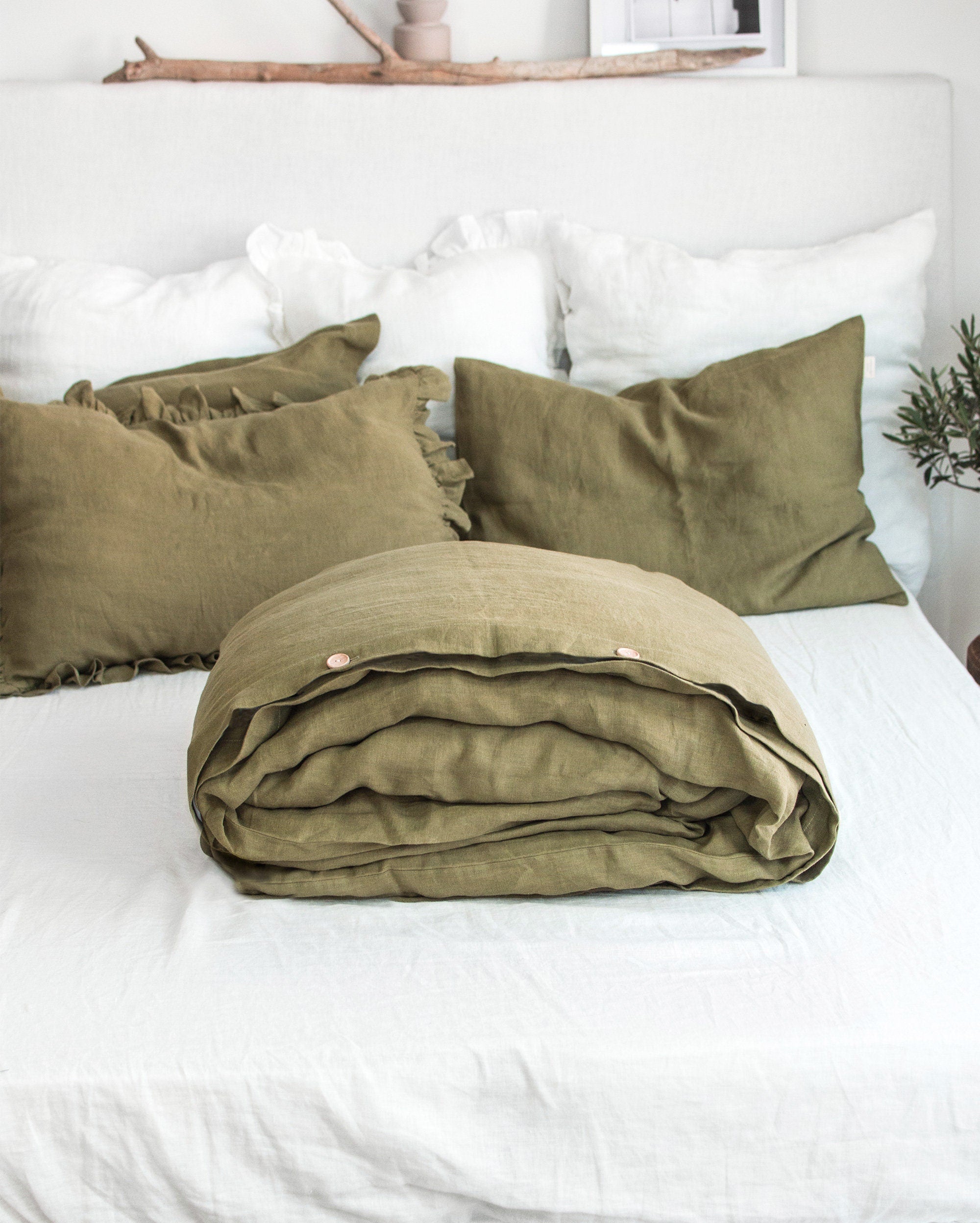 Linen Duvet Cover in Olive Green