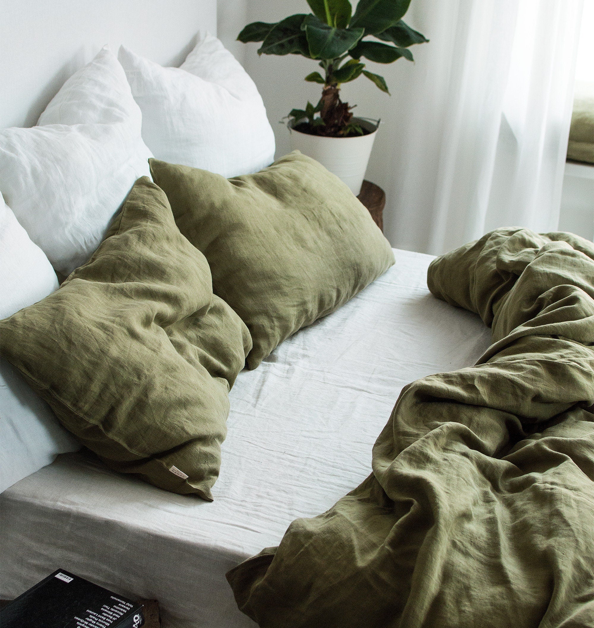 Linen Duvet Cover in Olive Green