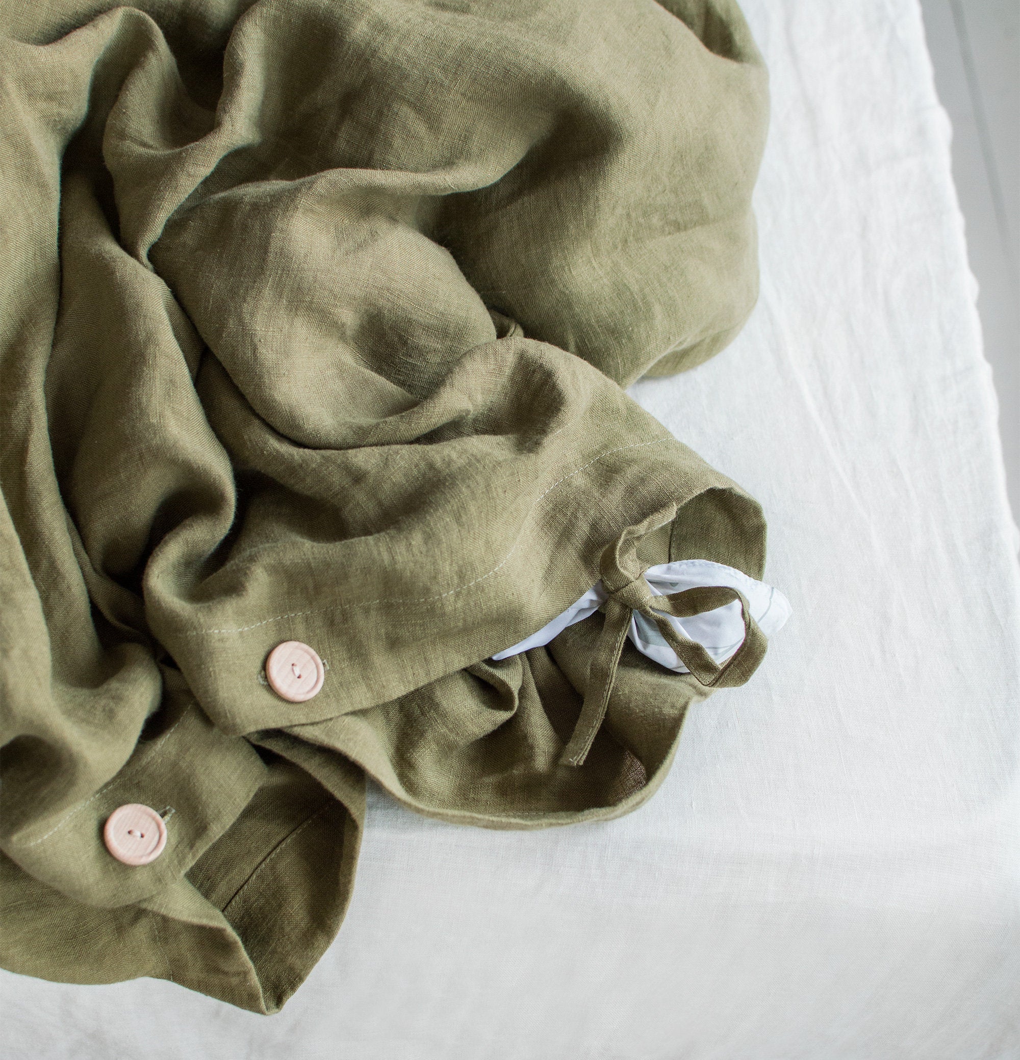Linen Duvet Cover in Olive Green
