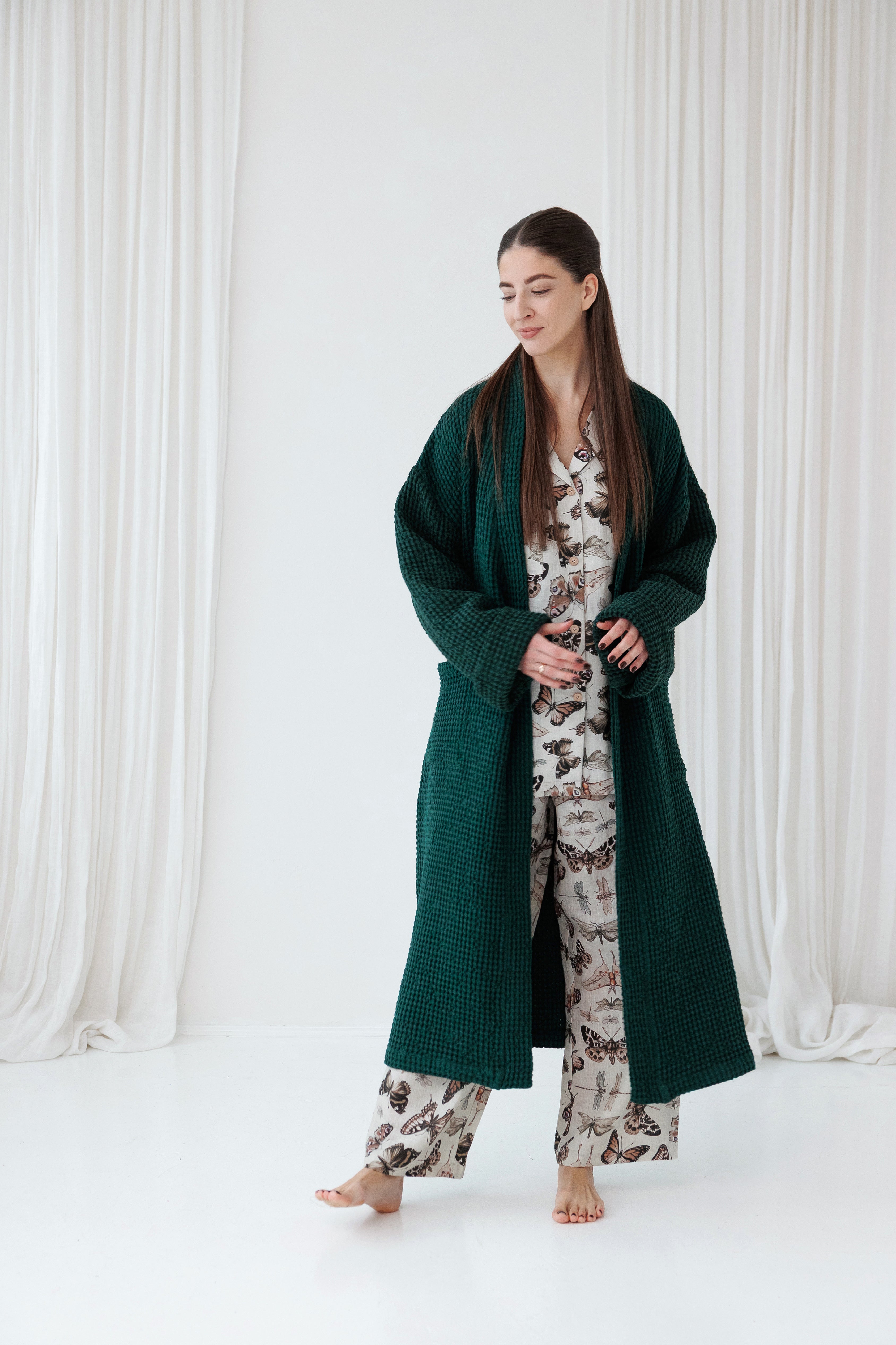 Linen Bath Robe SIZY in Jungle Green