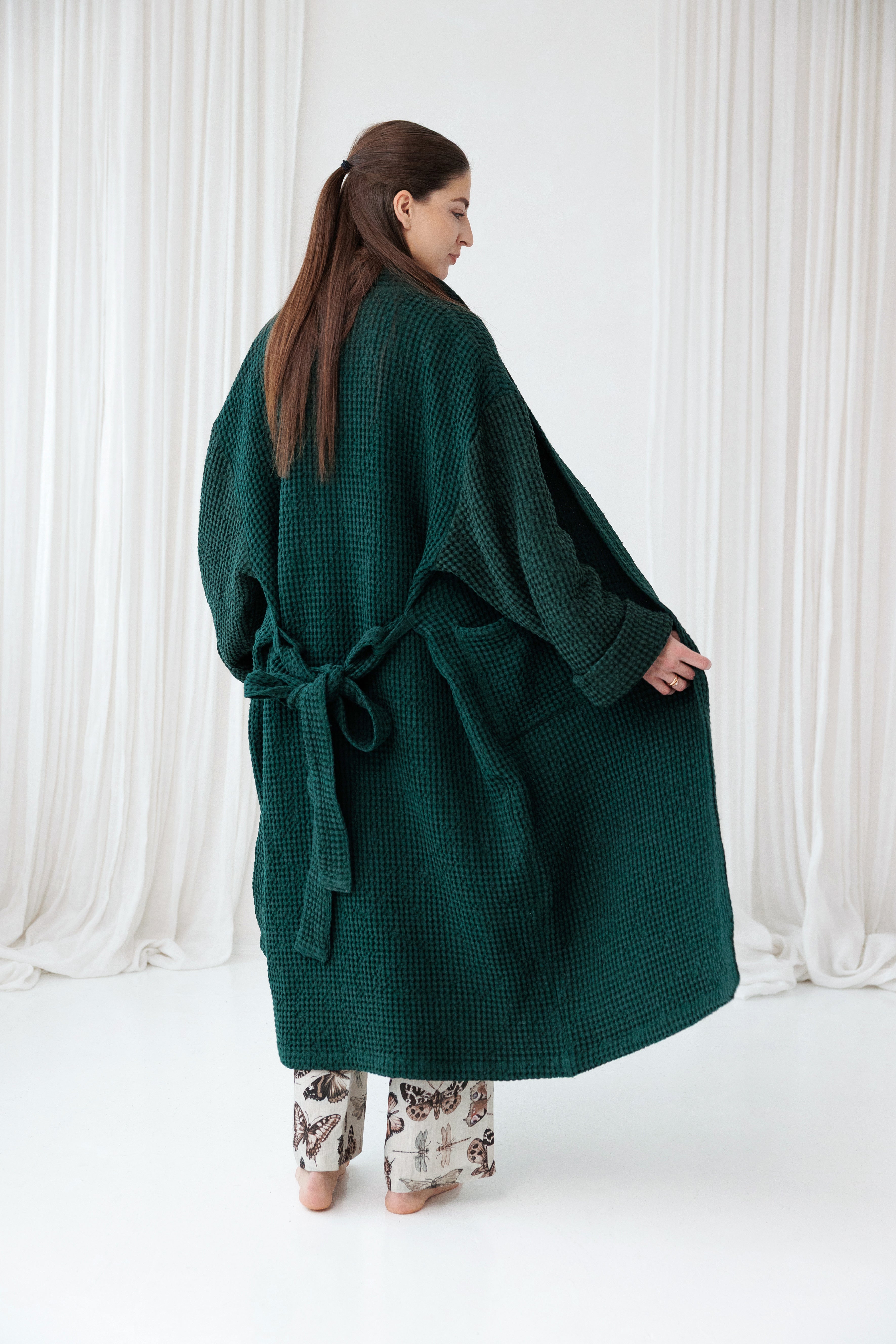 Linen Bath Robe SIZY in Jungle Green