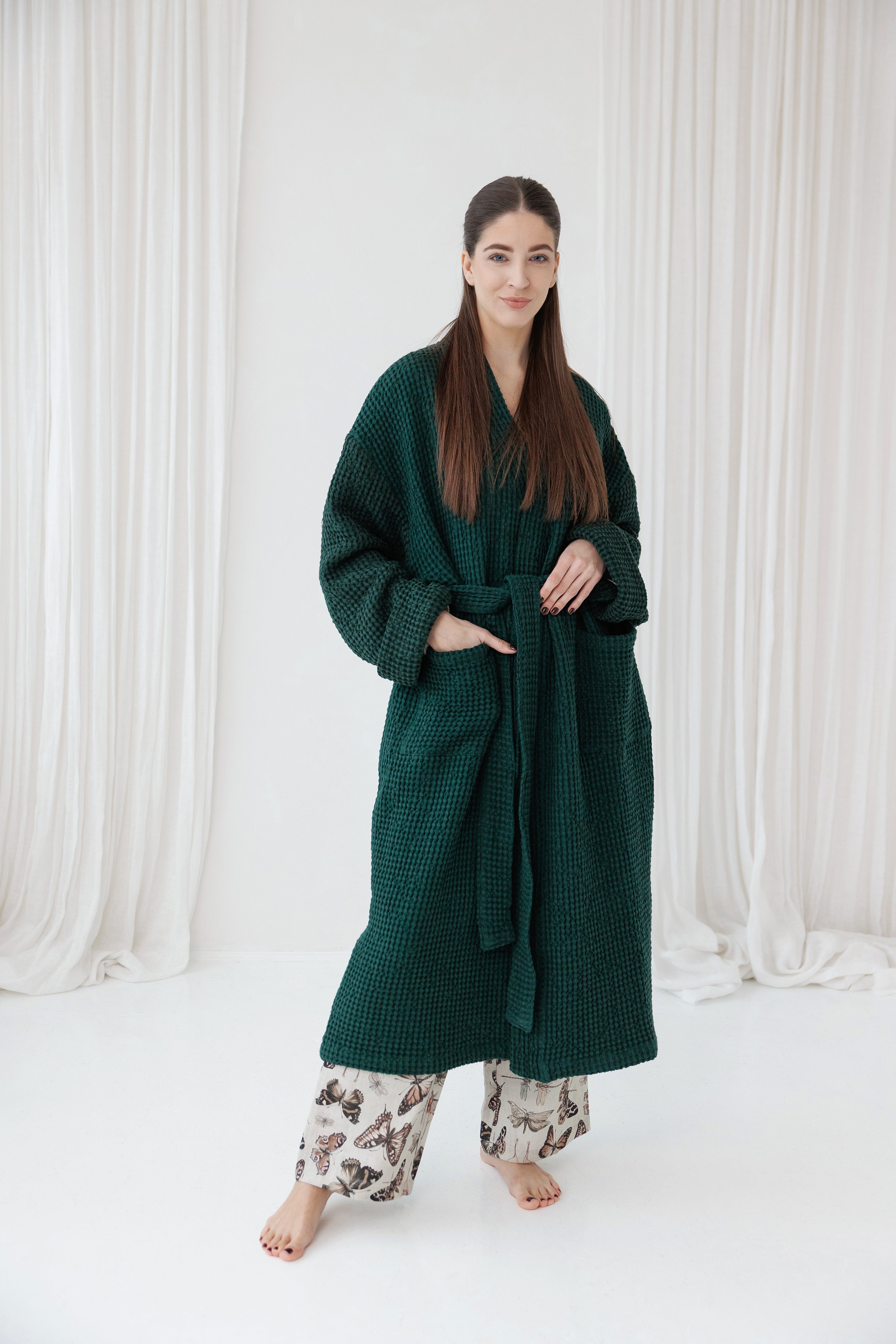 Linen Bath Robe SIZY in Jungle Green
