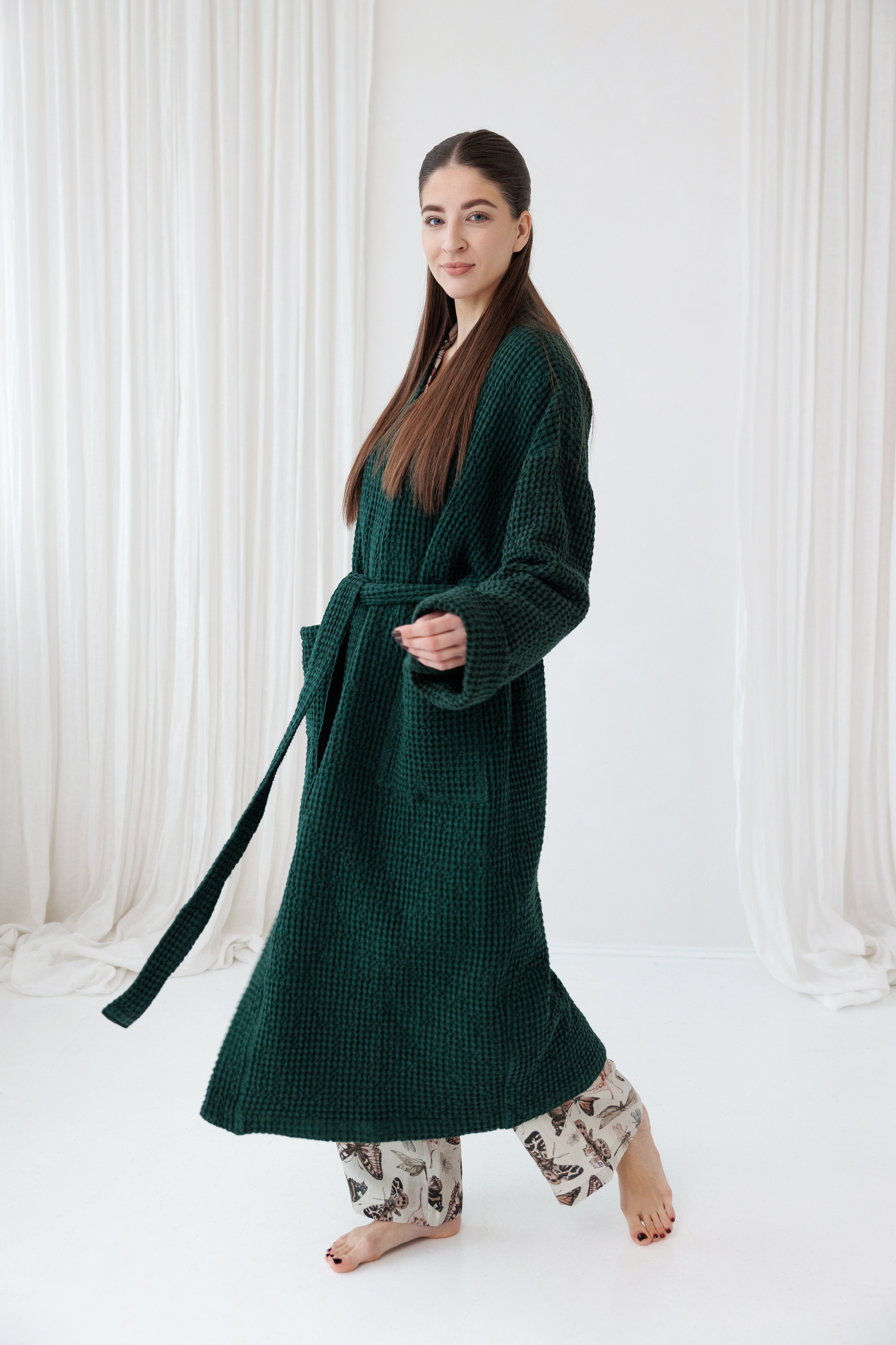Linen Bath Robe SIZY in Jungle Green