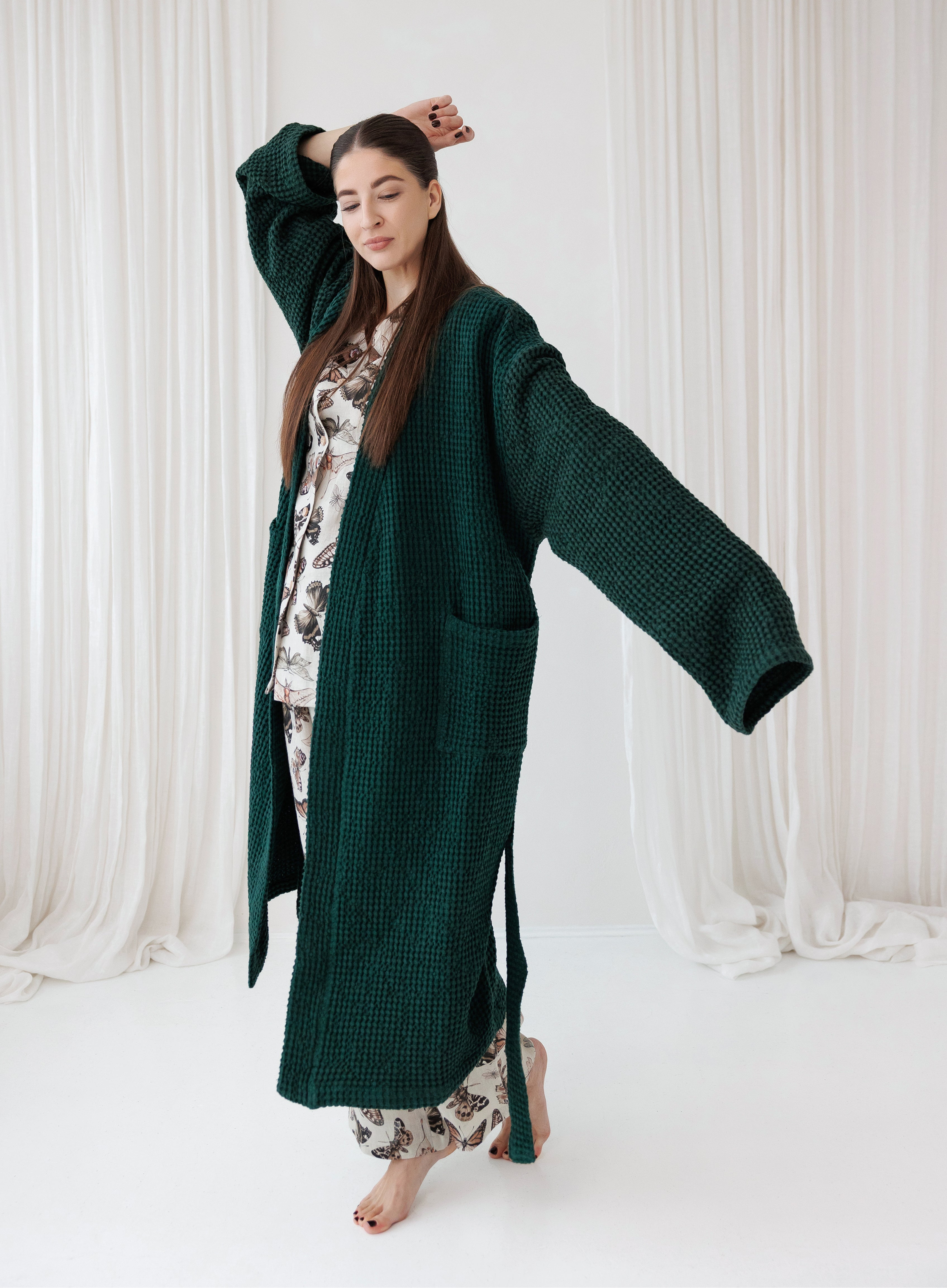 Linen Bath Robe SIZY in Jungle Green