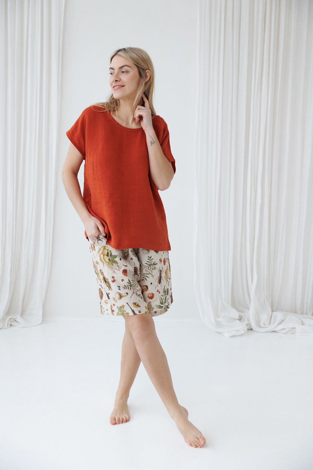 Pajama set COSY in Mushroom & Clay Red