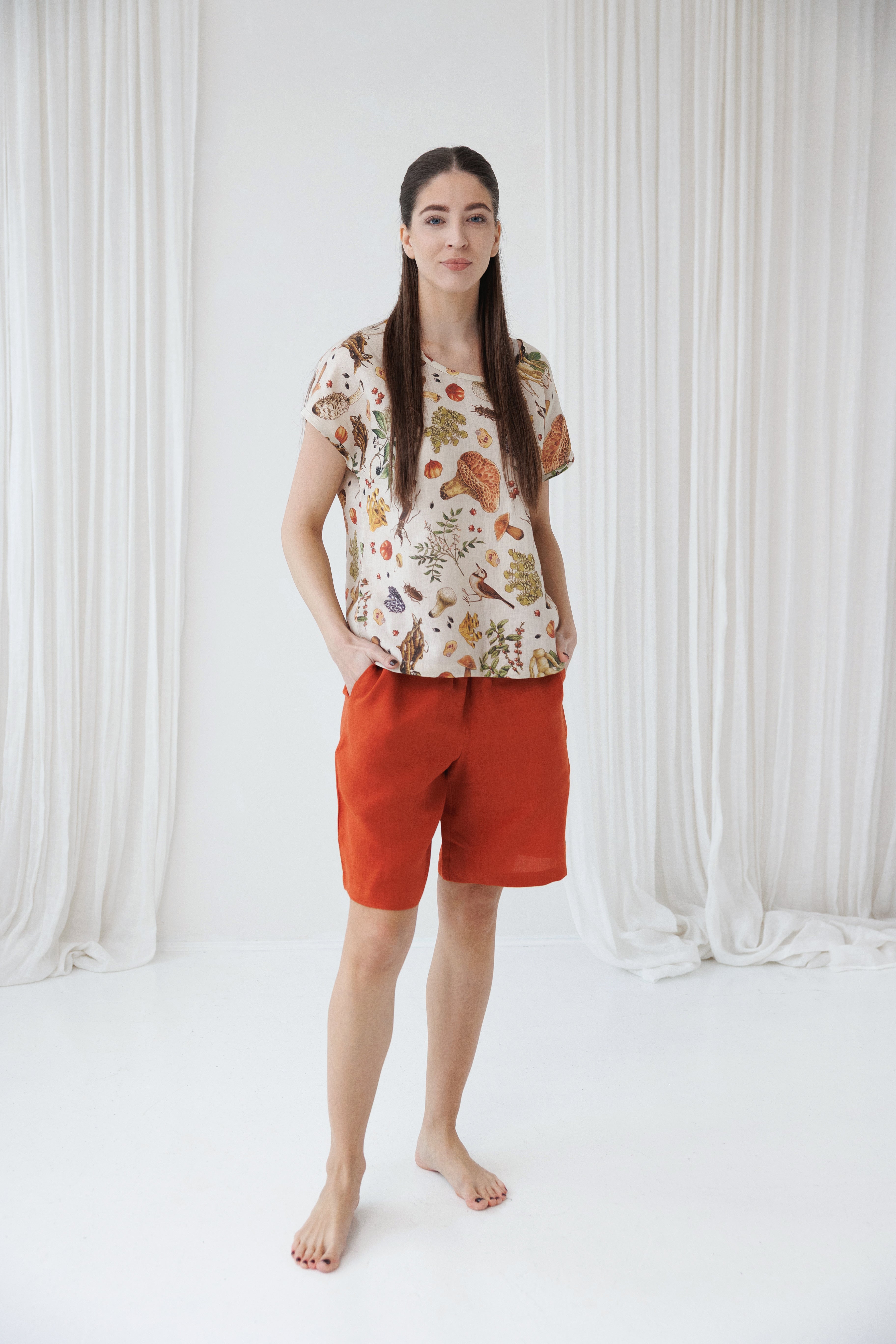 Pajama set COSY in Mushroom & Clay Red