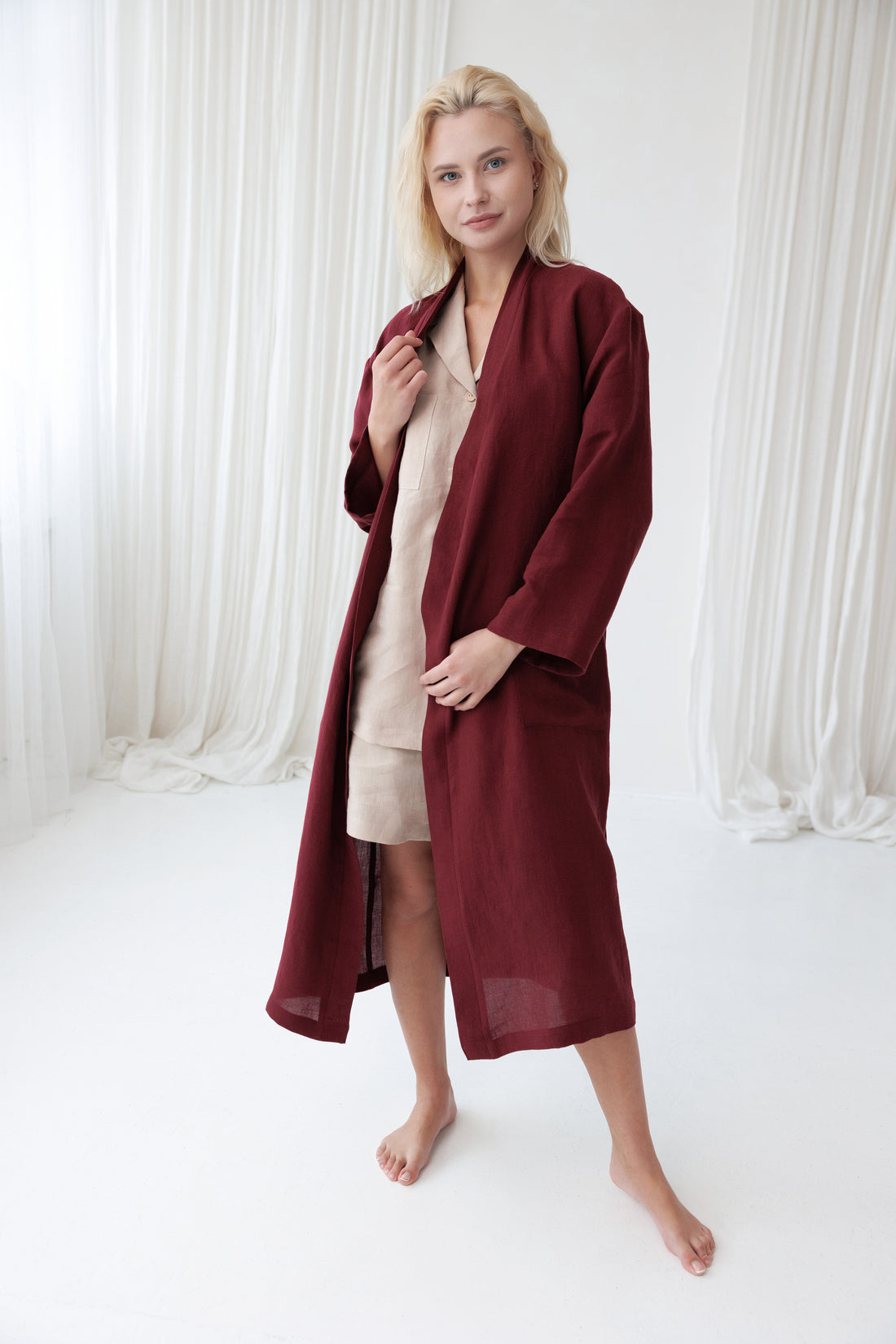 Linen Robe MILY in Maroon