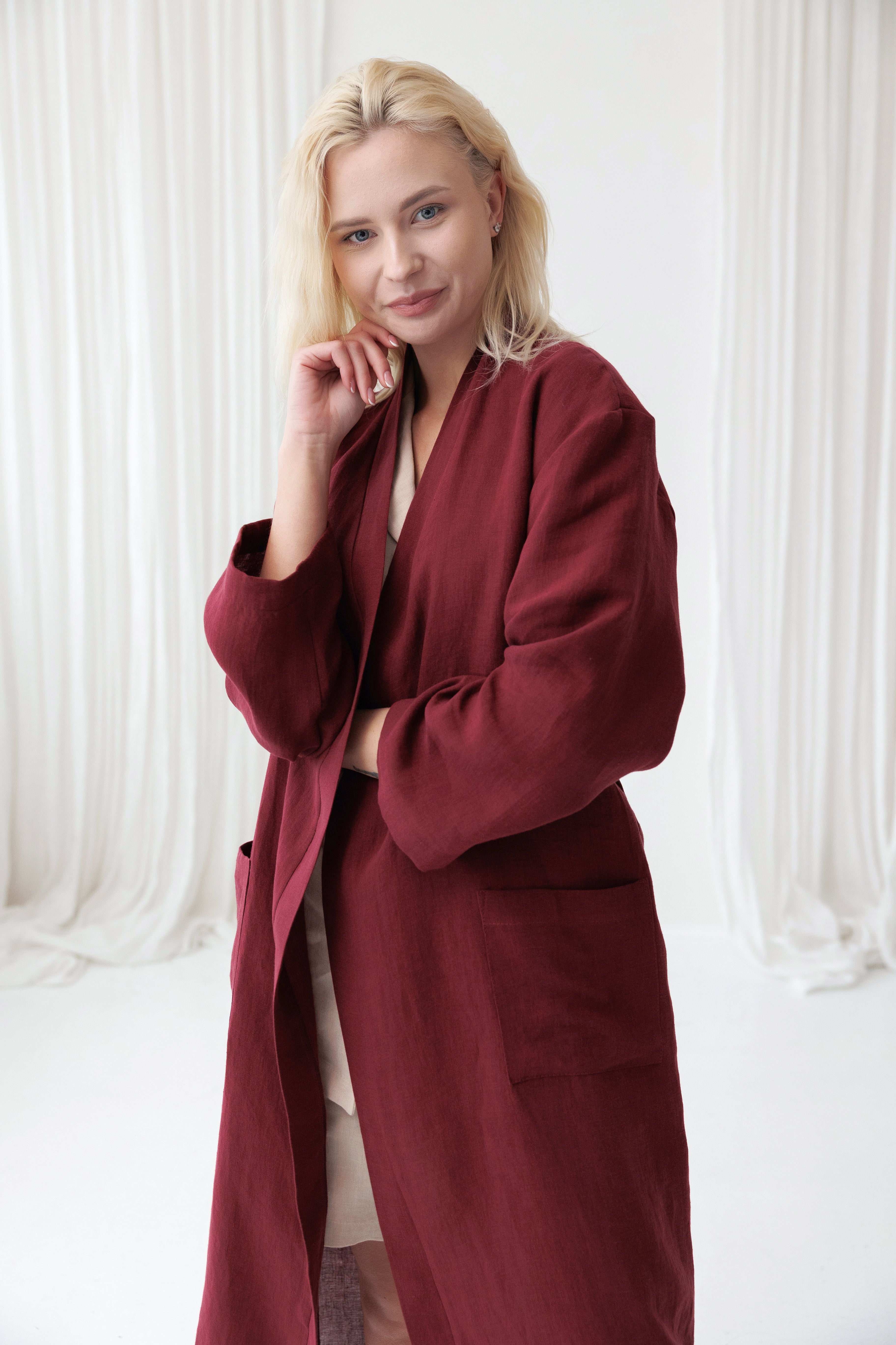 Linen Robe MILY in Maroon