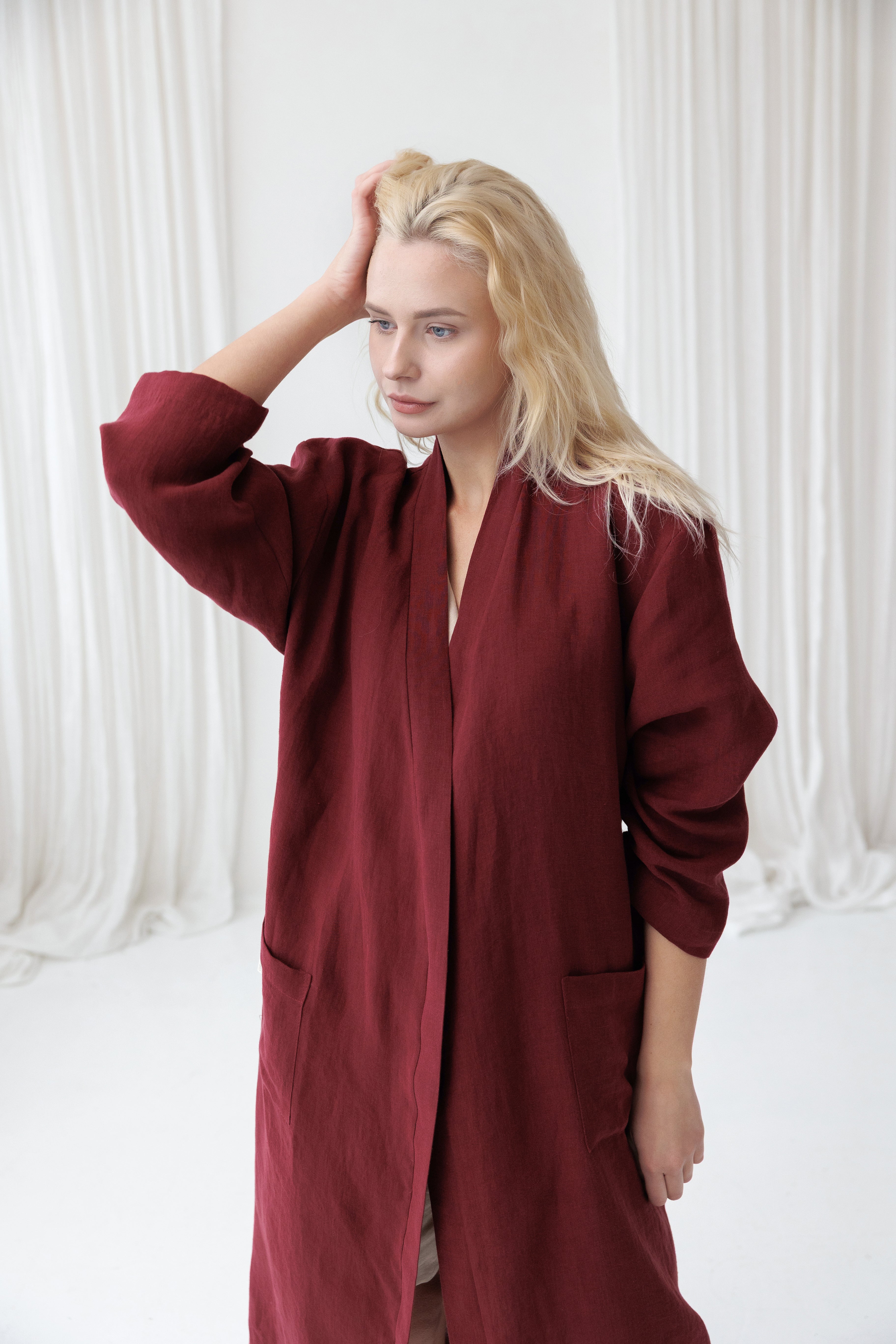 Linen Robe MILY in Maroon