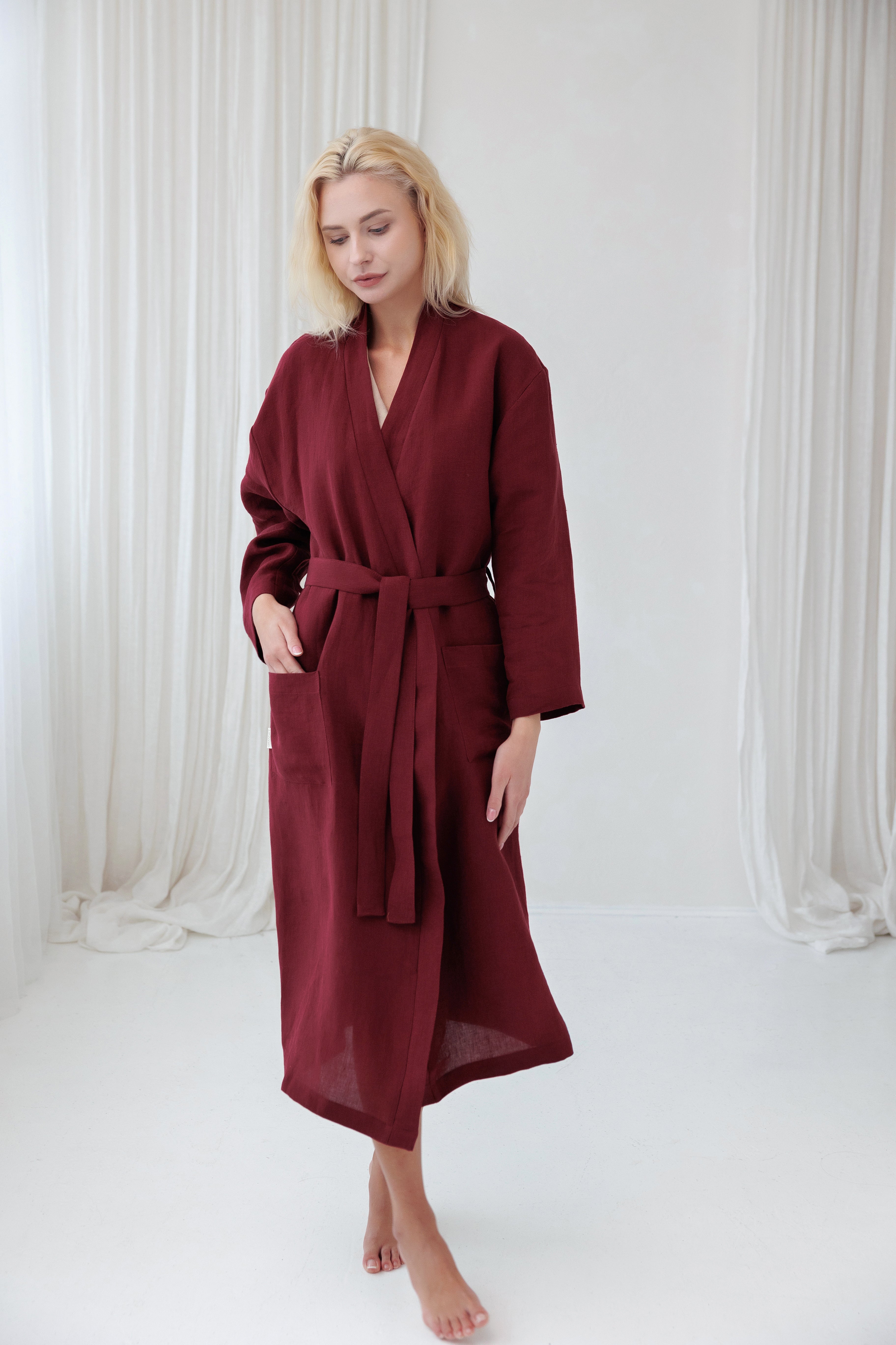 Linen Robe MILY in Maroon