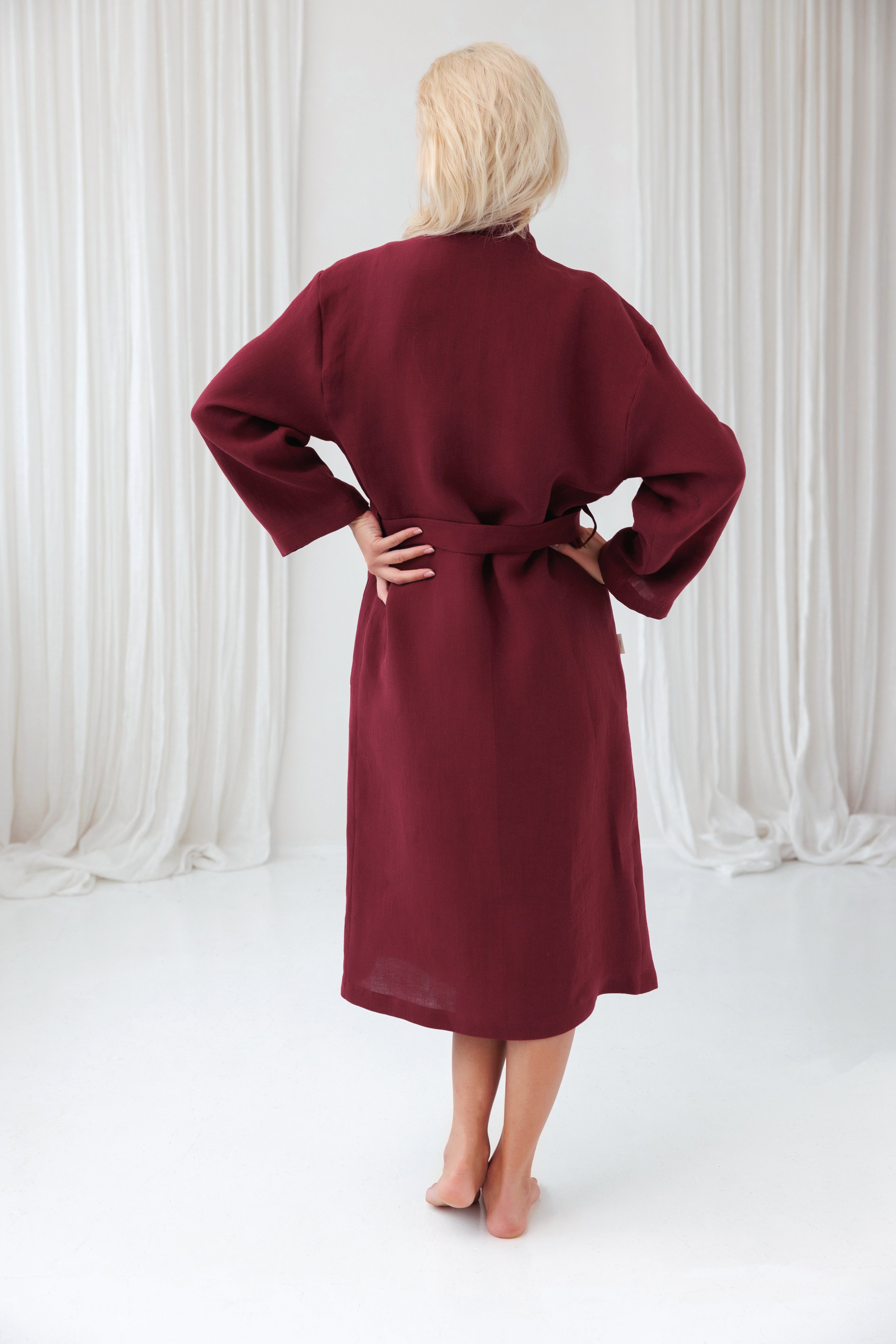 Linen Robe MILY in Maroon