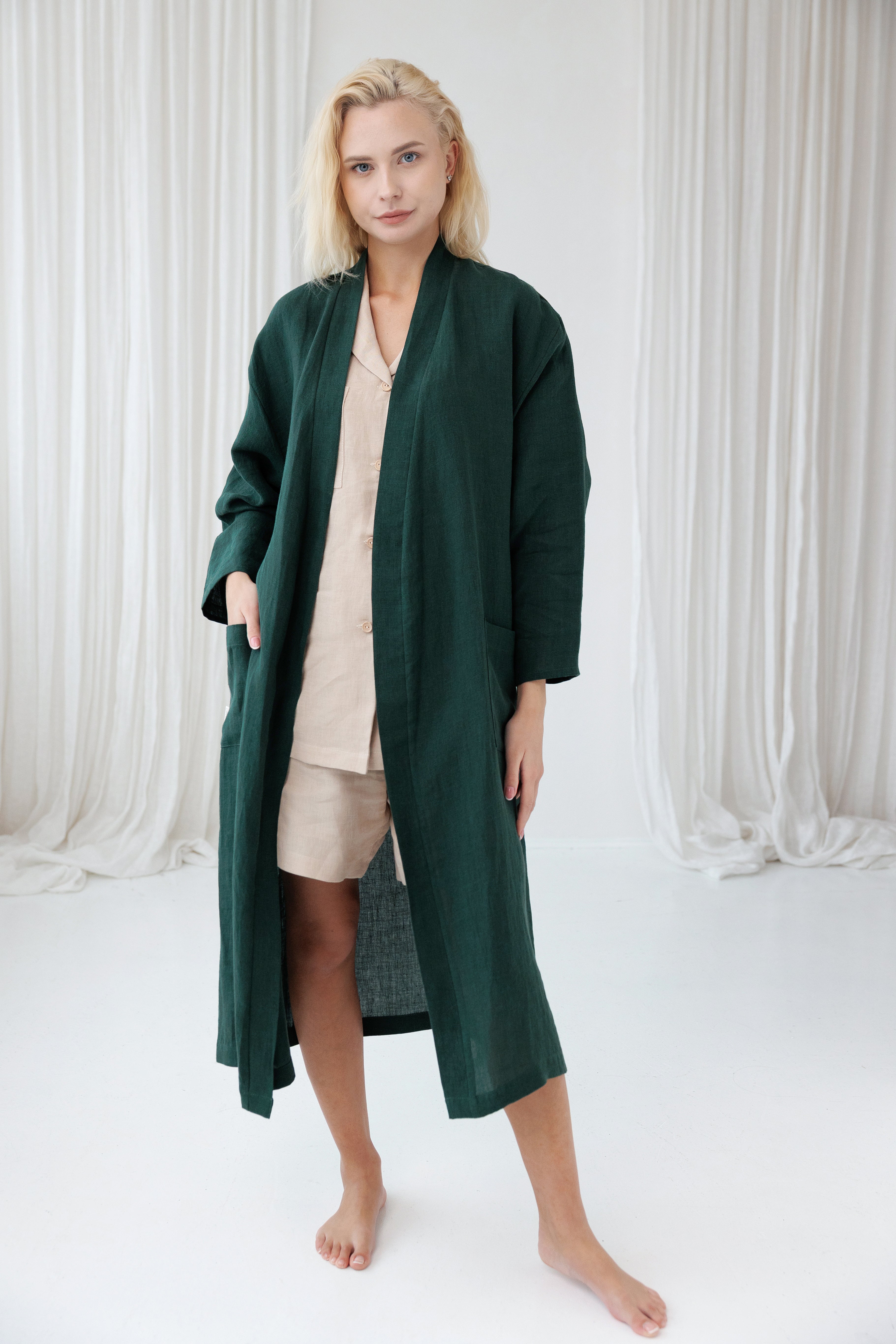 Linen Robe MILY in Jungle Green