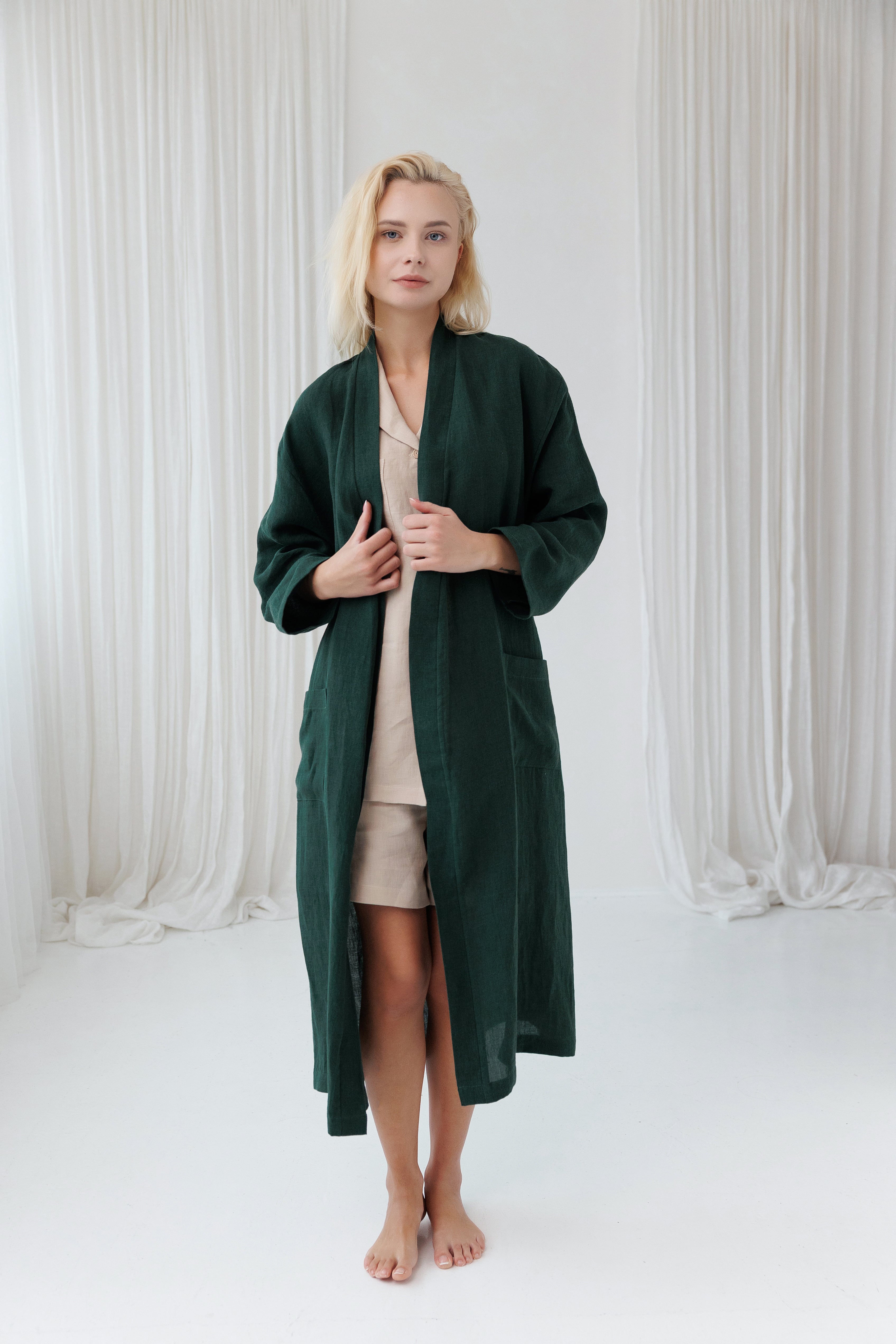Linen Robe MILY in Jungle Green
