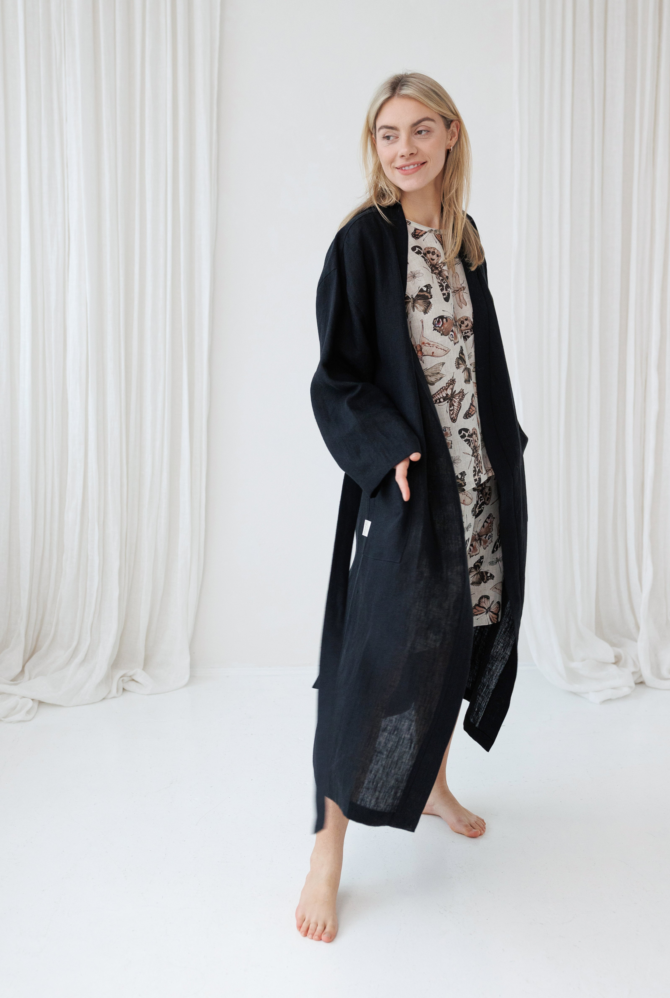 Linen Robe MILY in Space Black