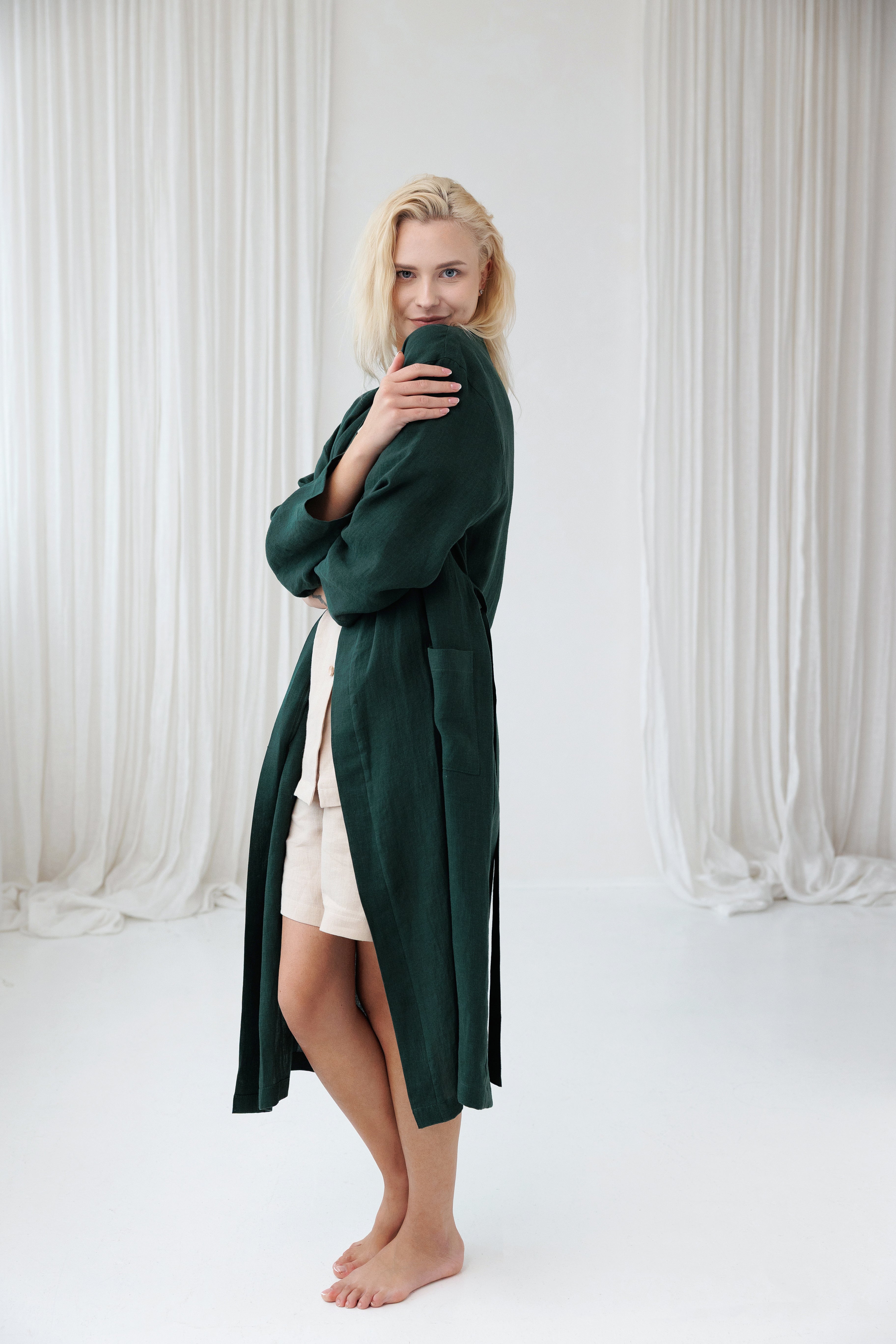 Linen Robe MILY in Jungle Green