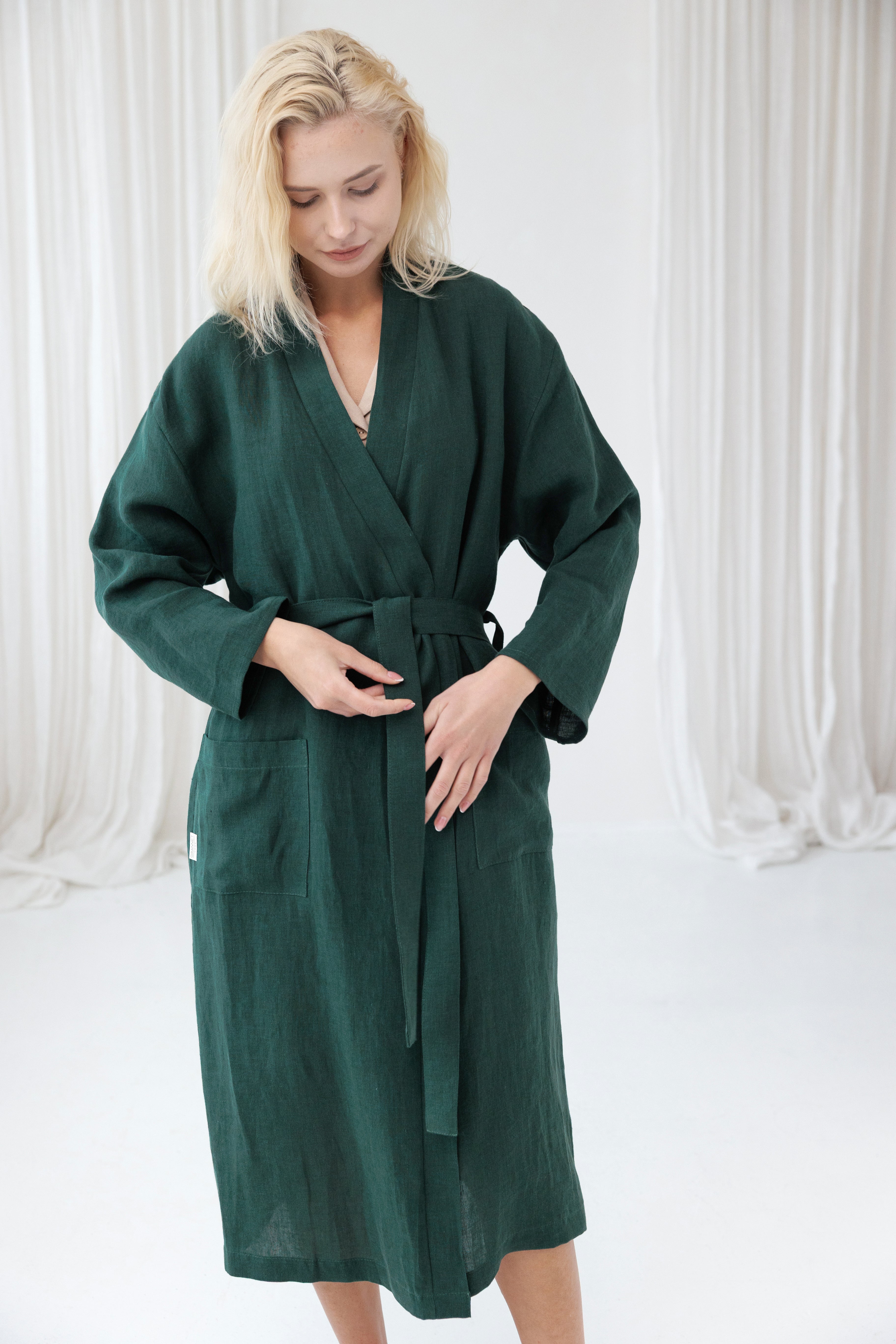 Linen Robe MILY in Jungle Green