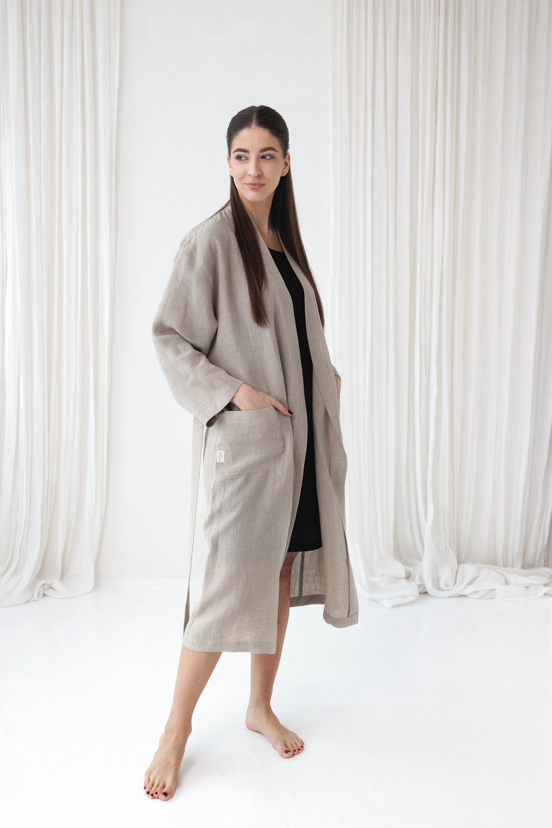 Linen Robe MILY in Natural (Oatmeal)