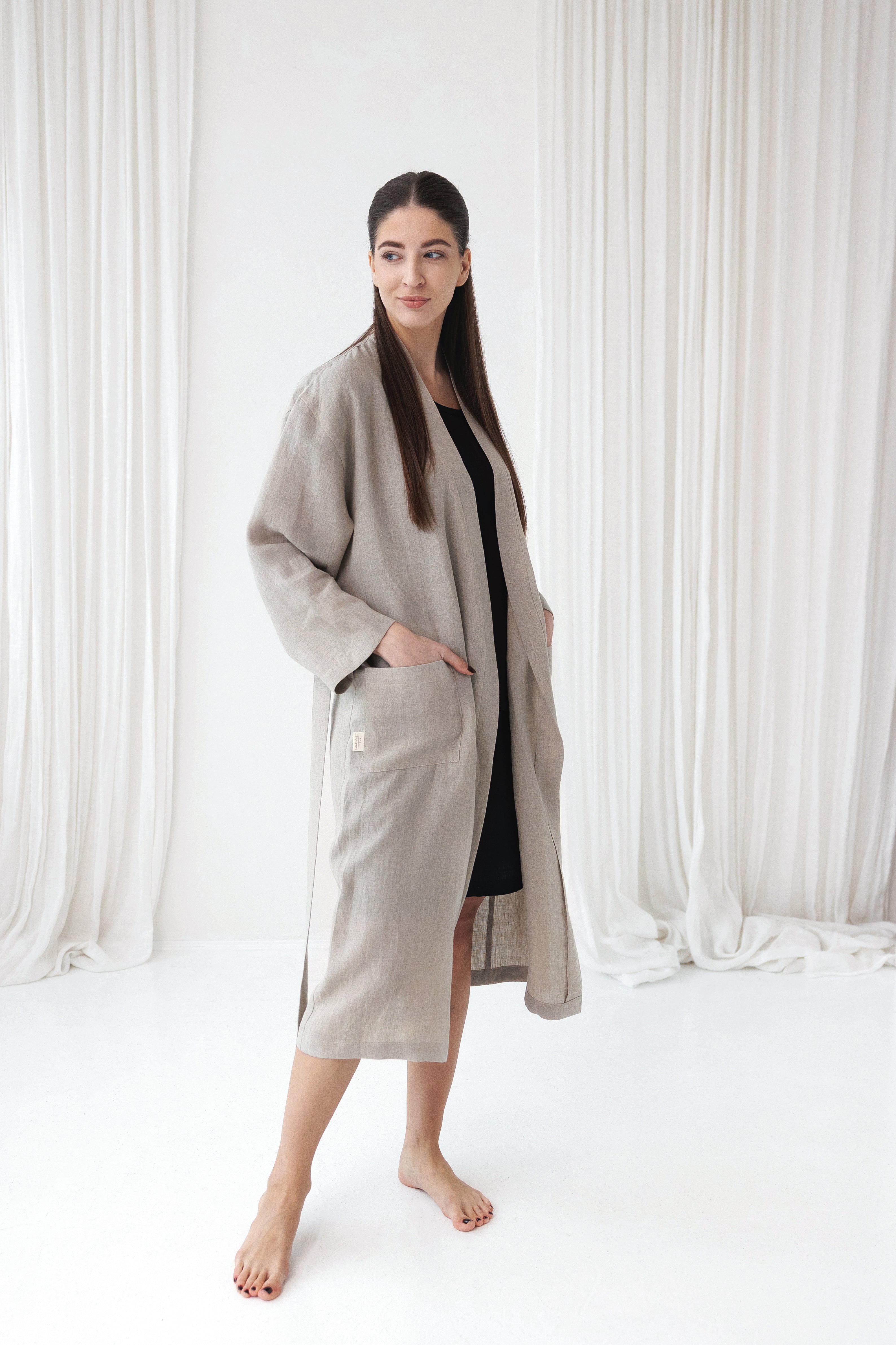 Linen Robe MILY in Natural (Oatmeal)