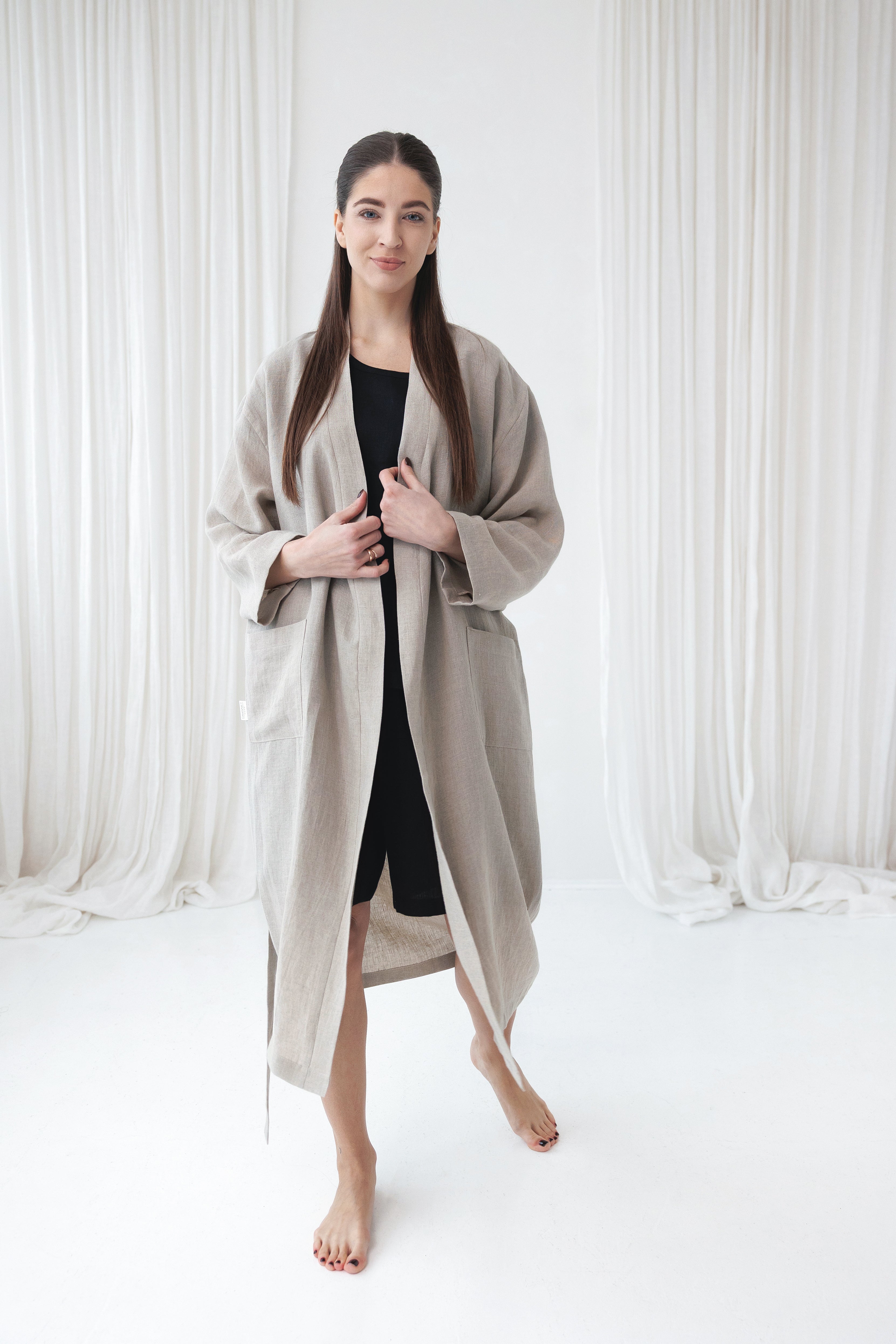 Linen Robe MILY in Natural (Oatmeal)