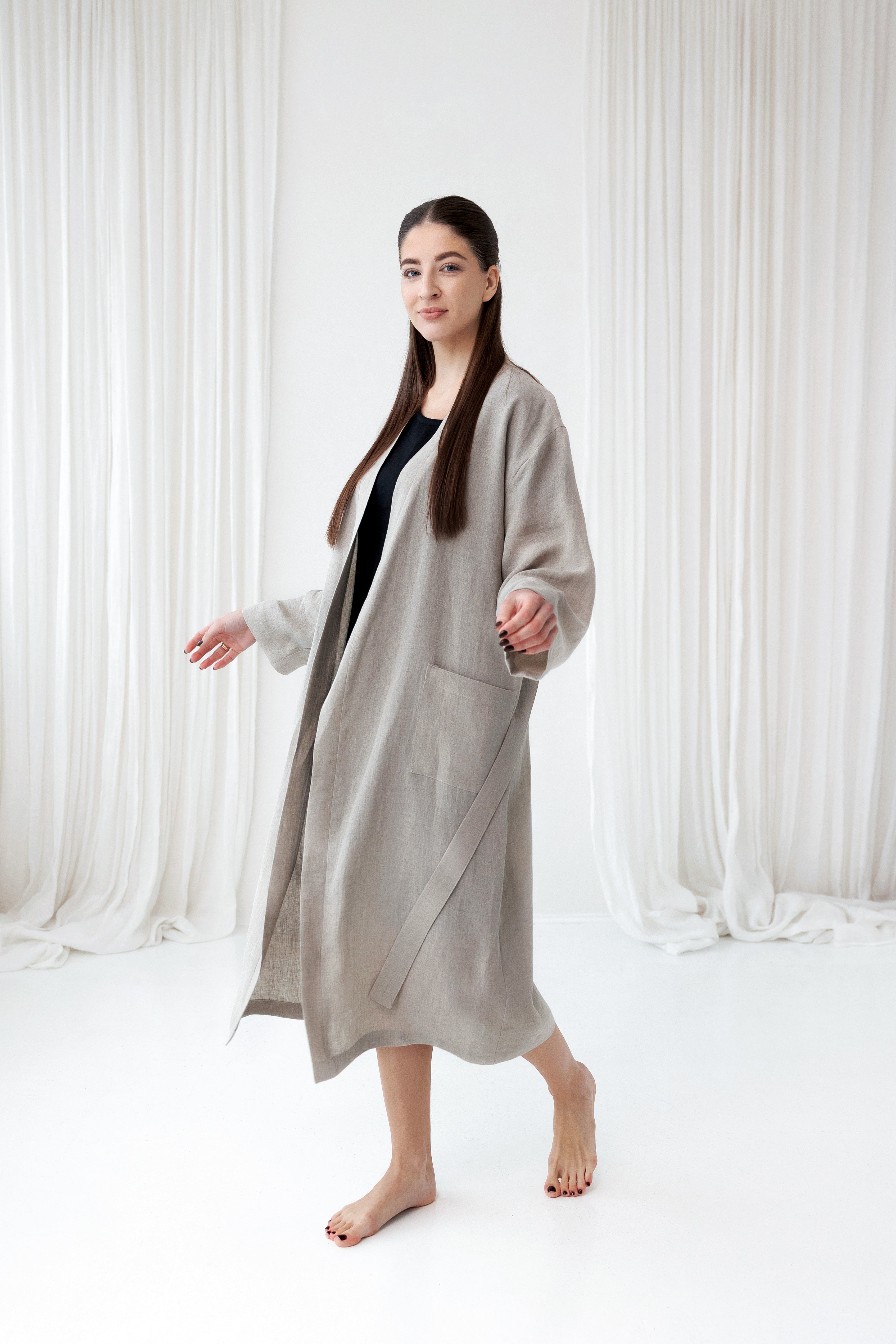 Linen Robe MILY in Natural (Oatmeal)