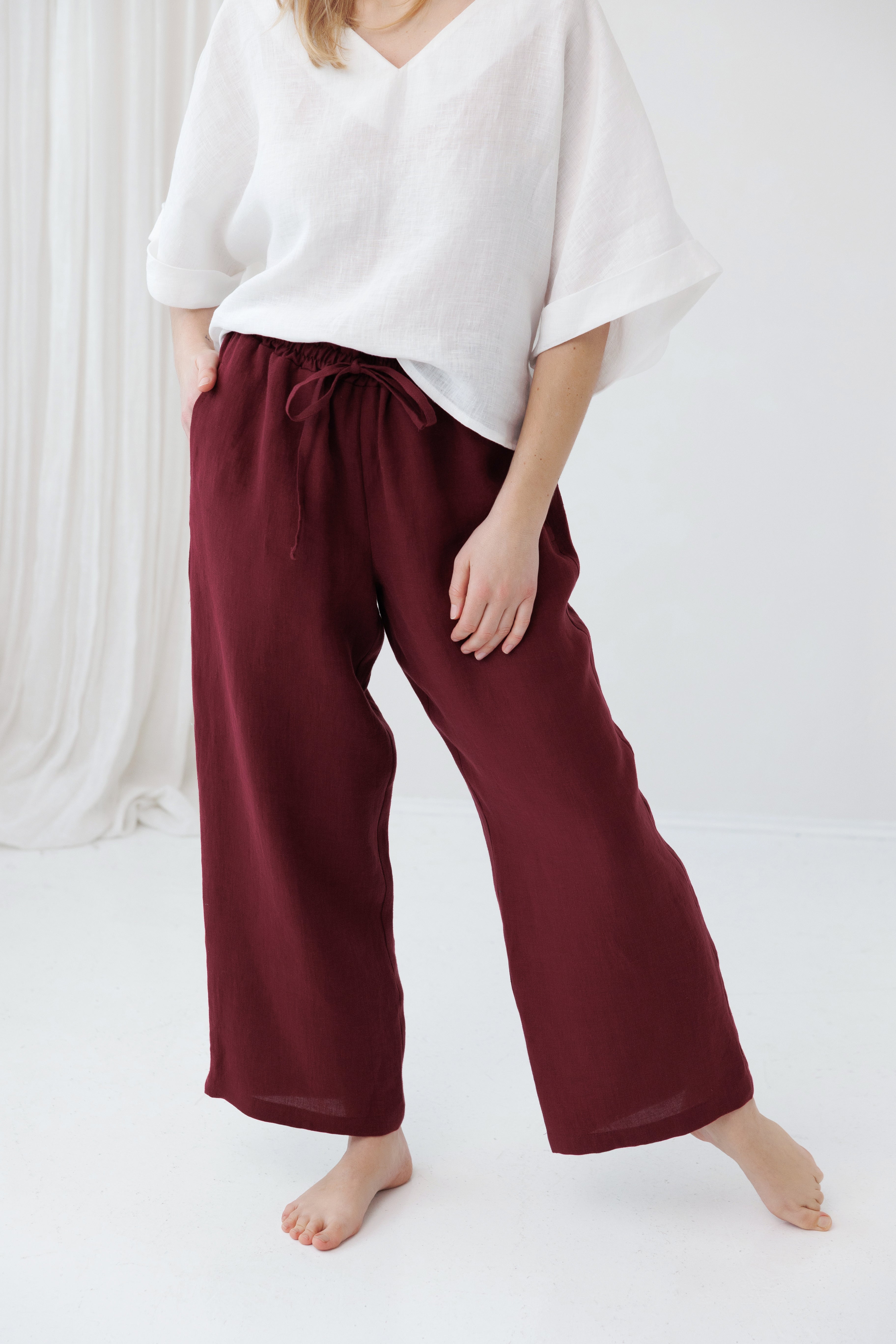 Linen pants BECCA in Maroon