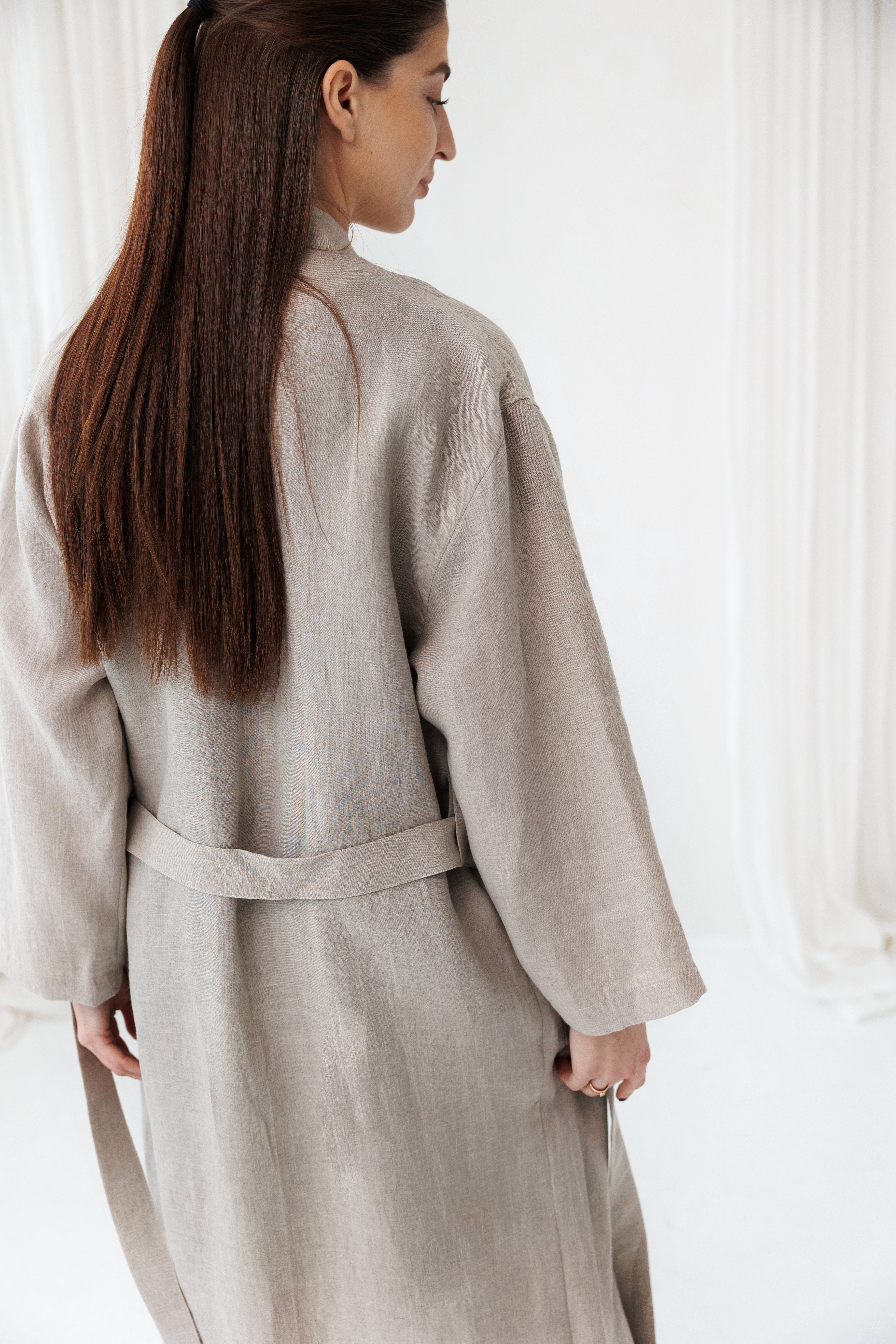Linen Robe MILY in Natural (Oatmeal)