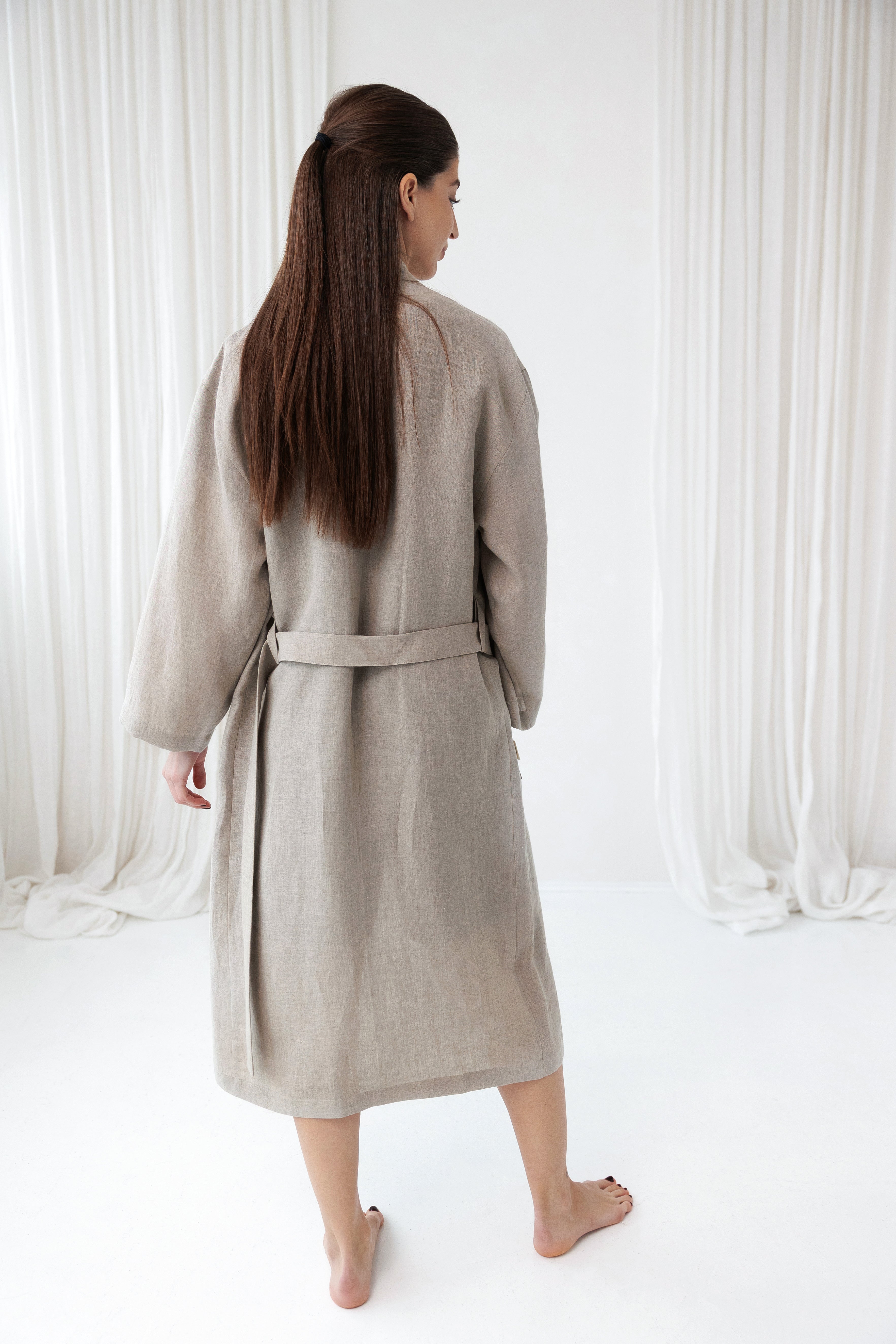 Linen Robe MILY in Natural (Oatmeal)