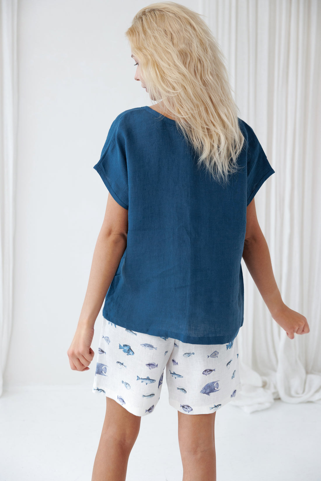 Pajama set COSY in Ocean Fish & Lake Blue