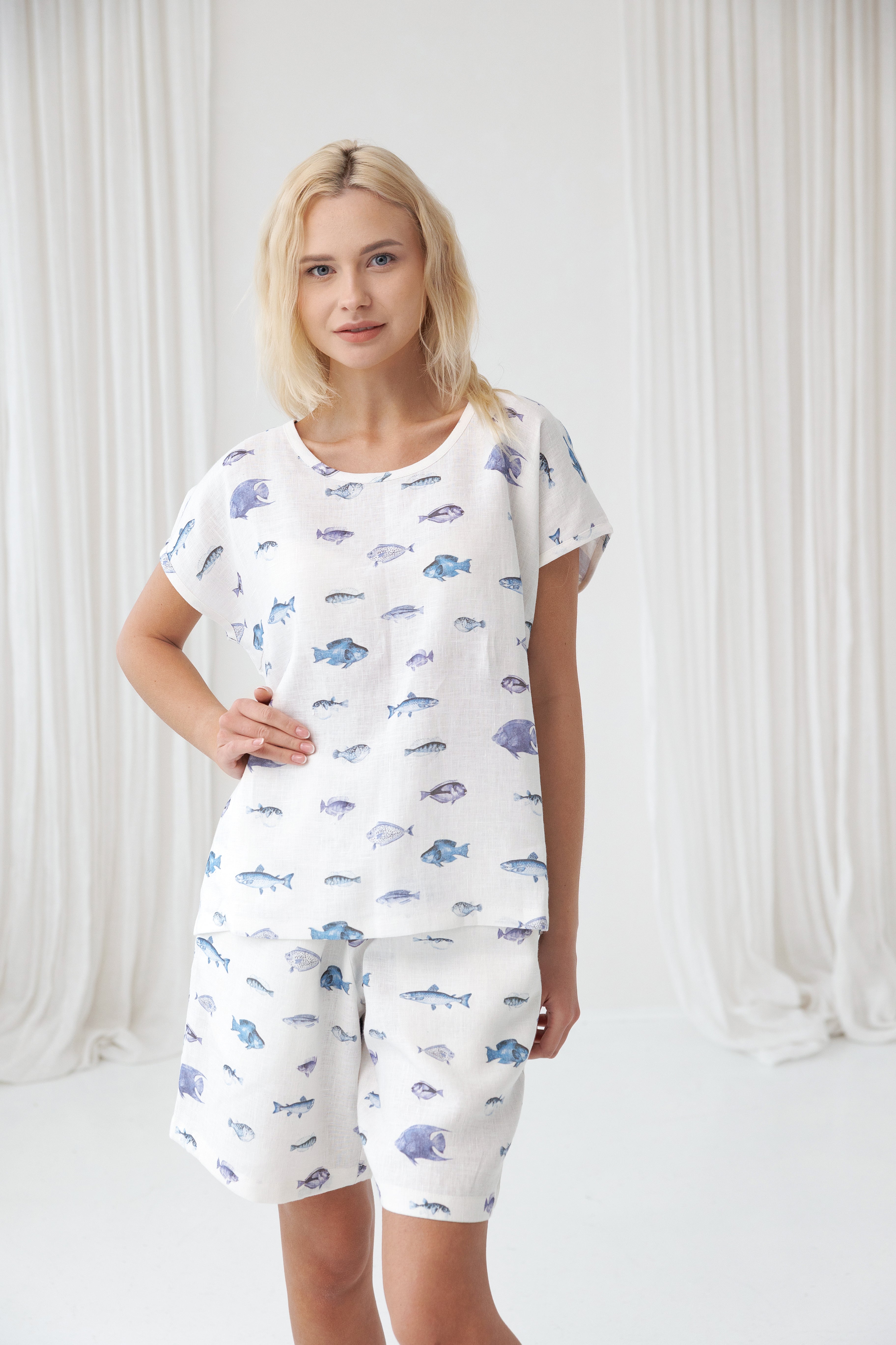 Pajama set COSY in Ocean Fish pattern