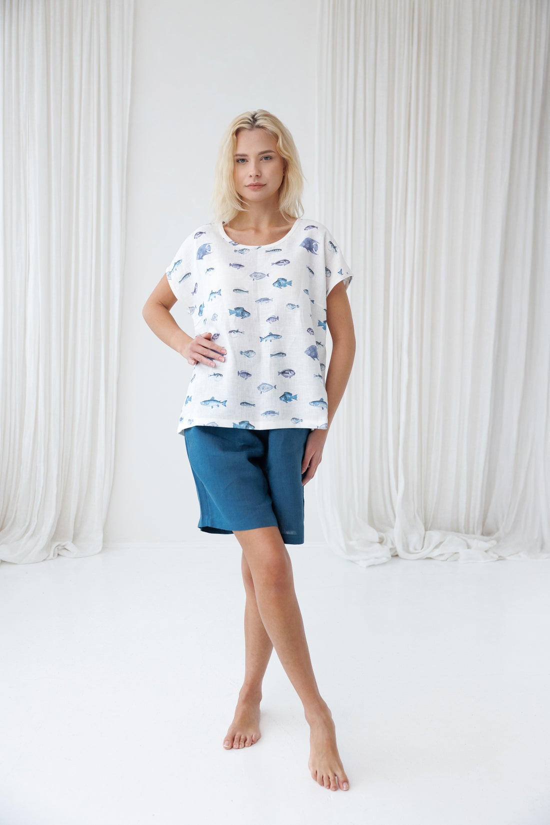 Pajama set COSY in Lake Blue & Ocean Fish