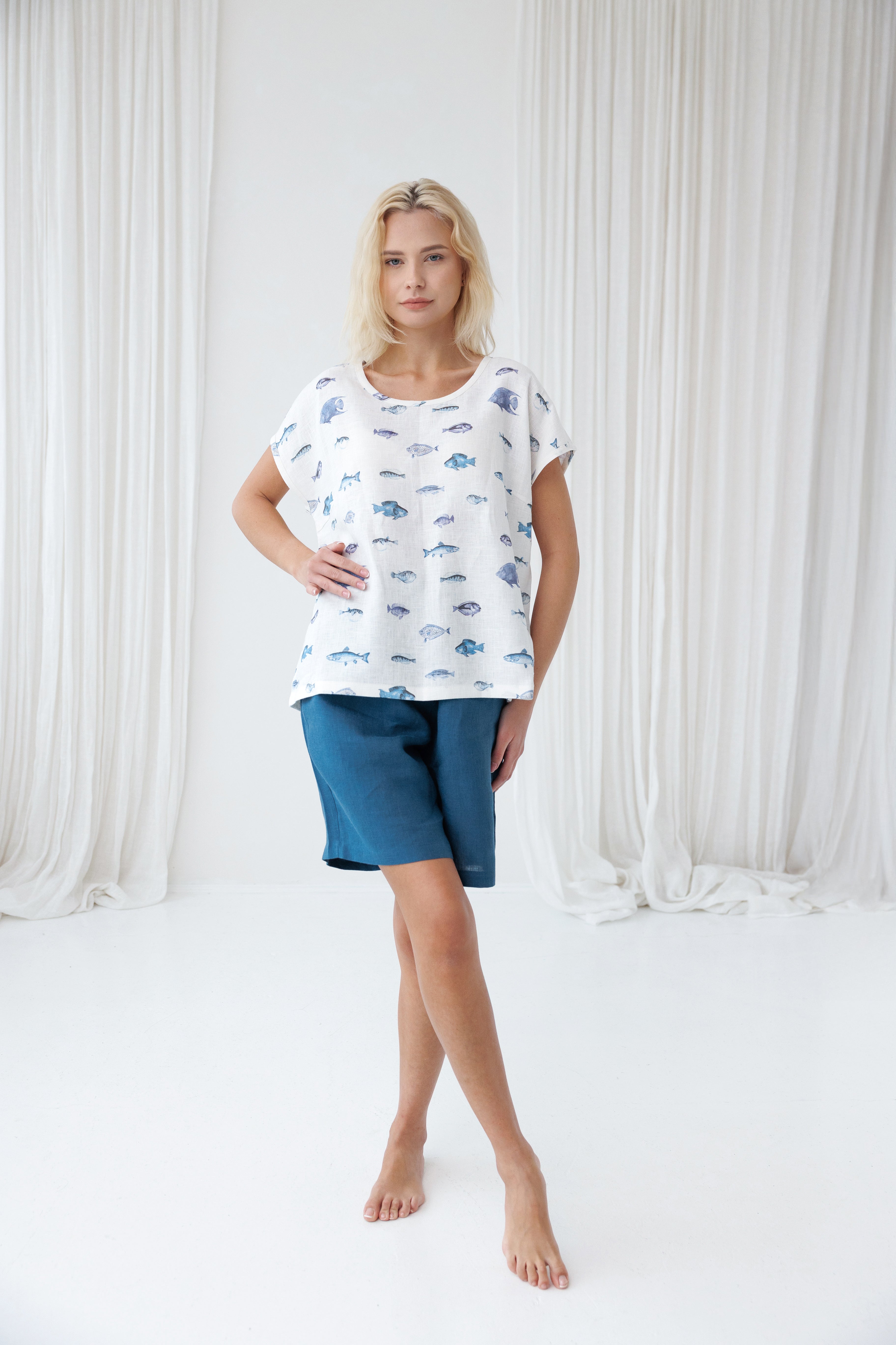 Pajama set COSY in Lake Blue & Ocean Fish