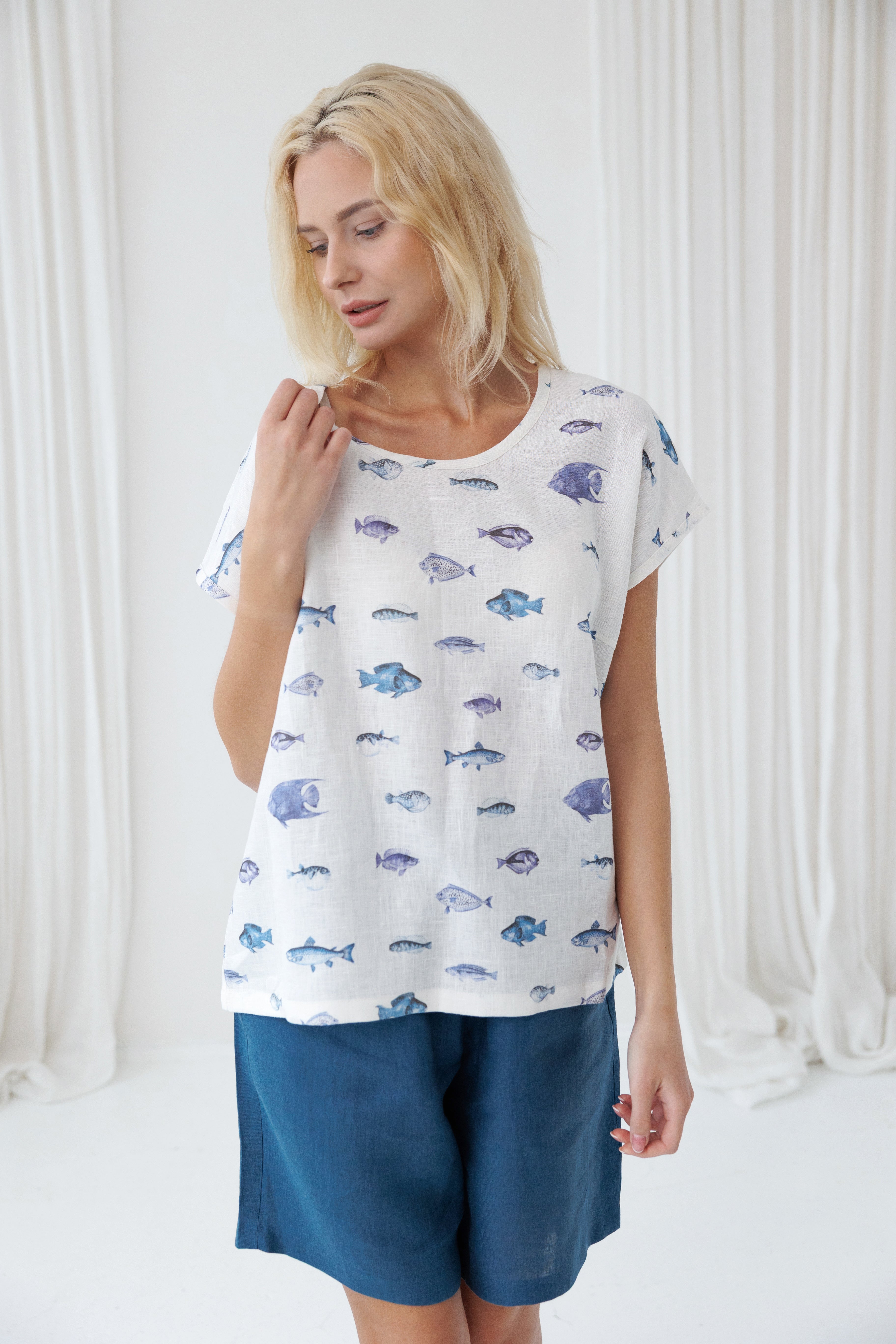 Pajama set COSY in Lake Blue & Ocean Fish
