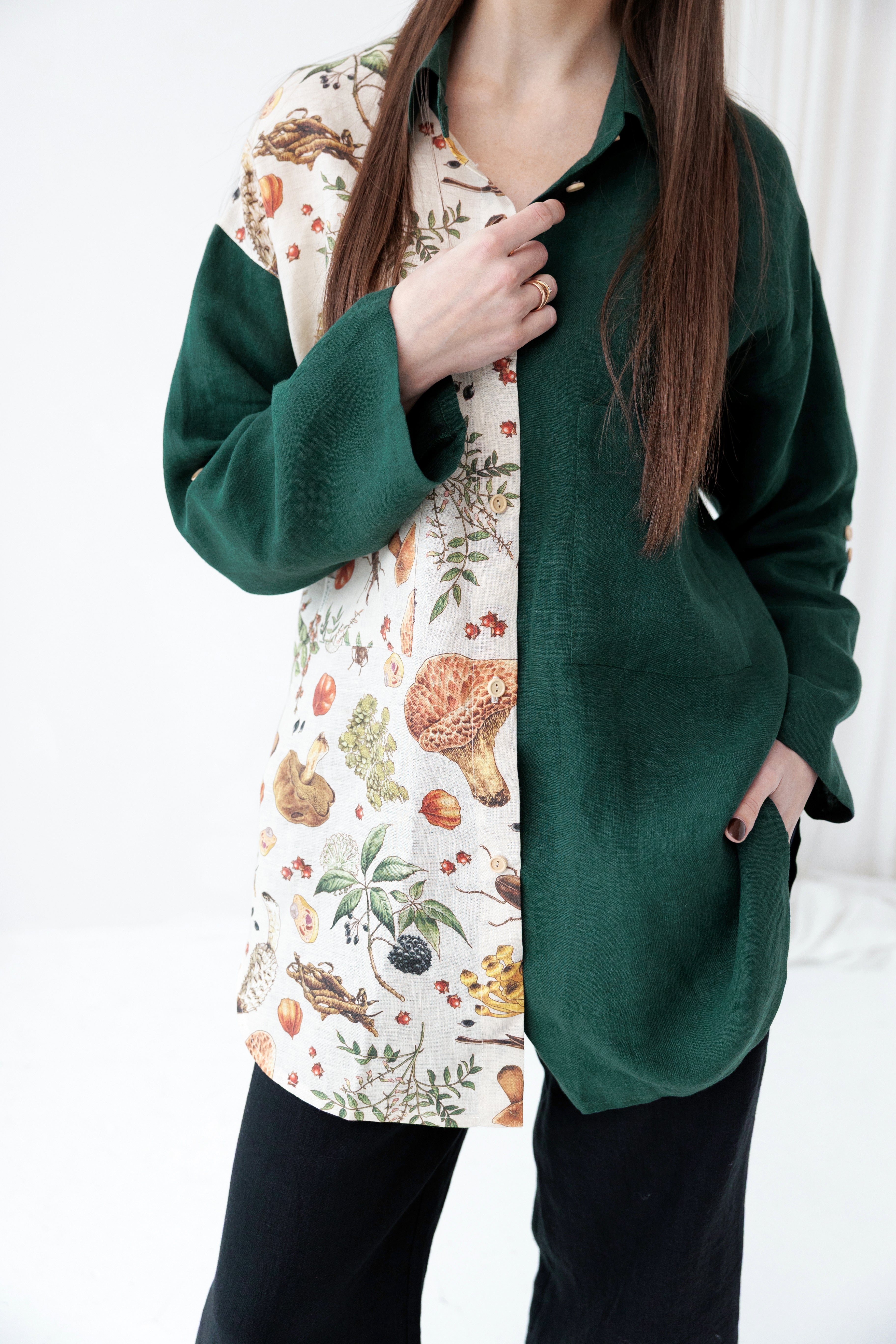 Oversized Linen Shirt SHROOMY in Jungle Green