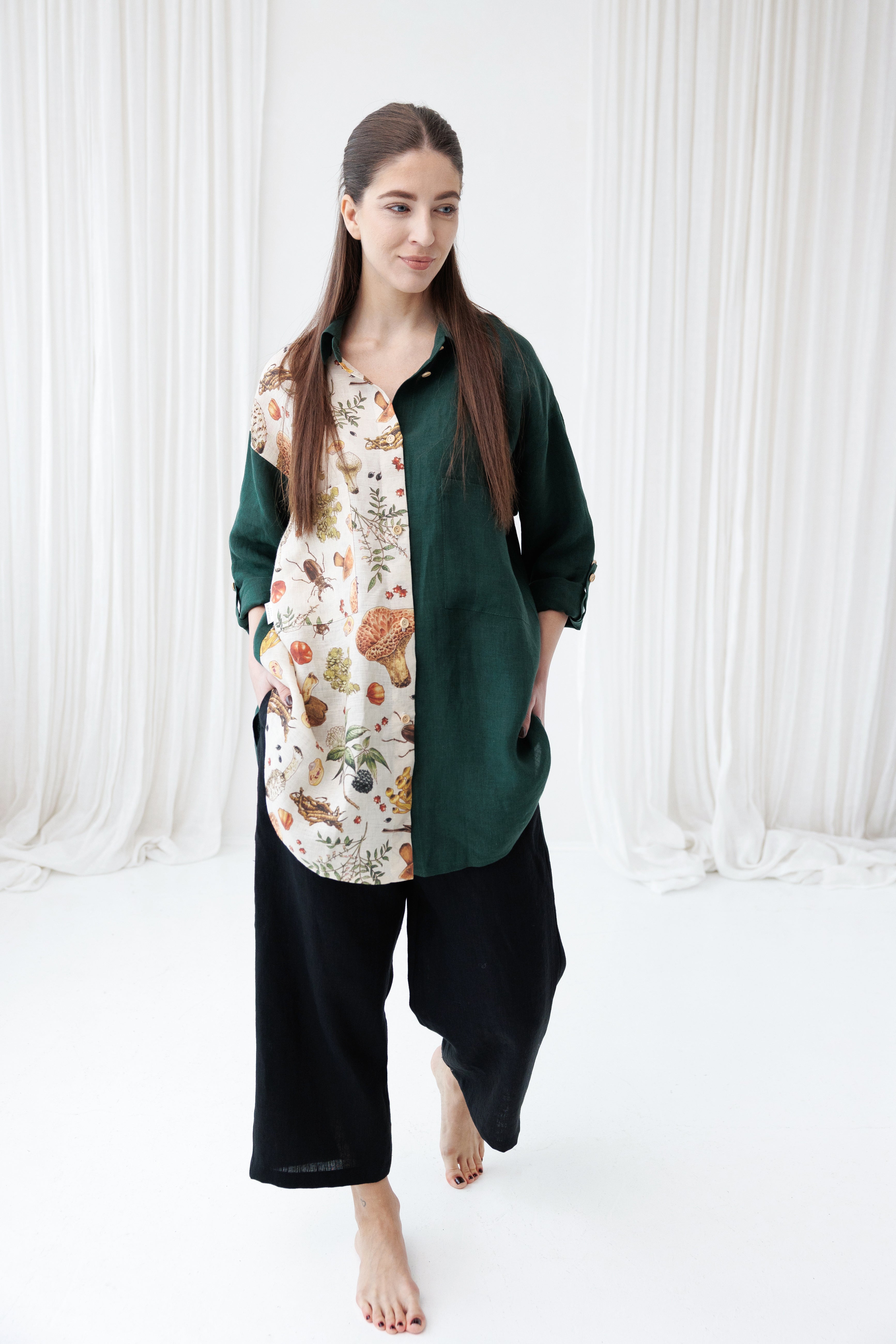Oversized Linen Shirt SHROOMY in Jungle Green