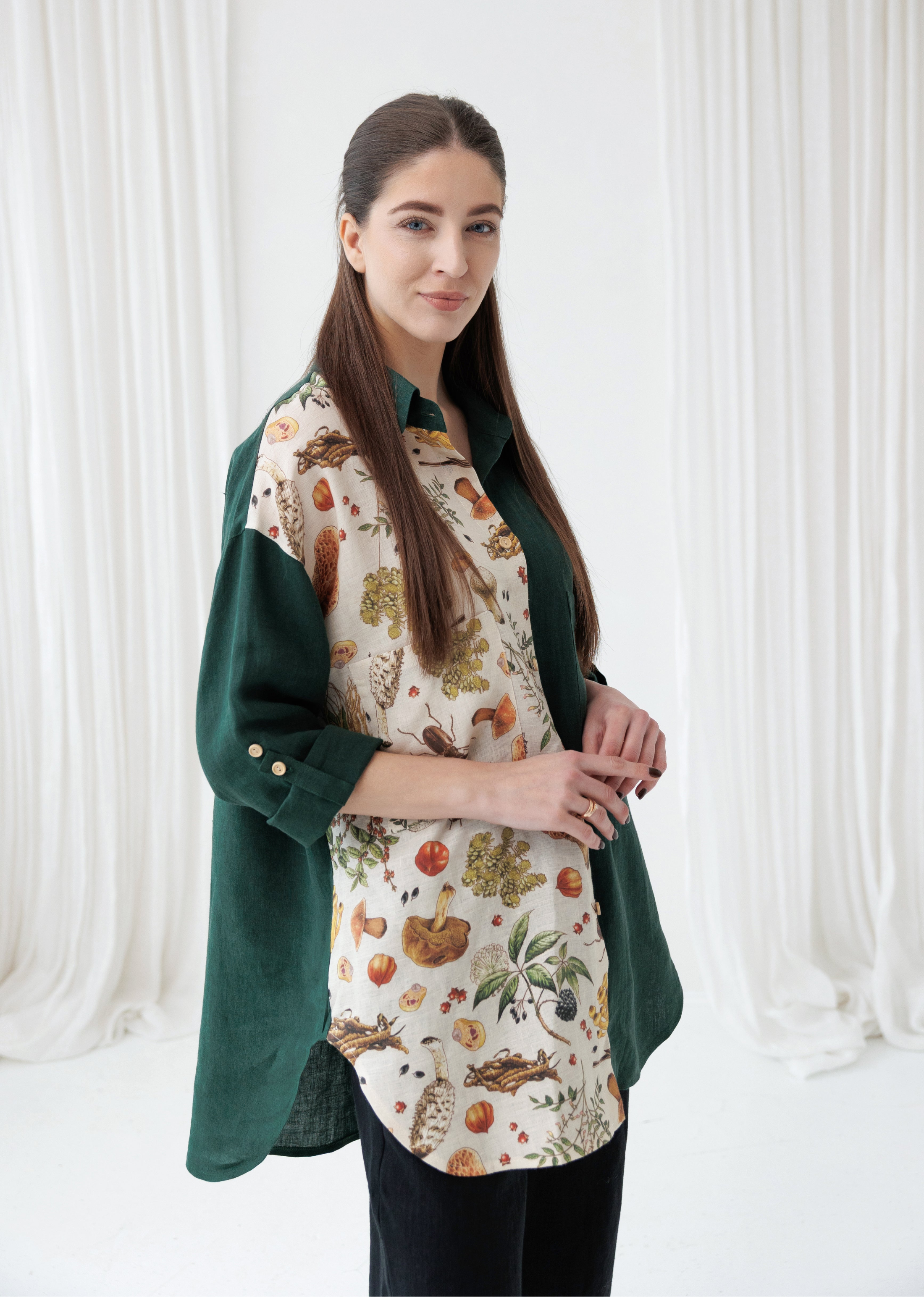 Oversized Linen Shirt SHROOMY in Jungle Green