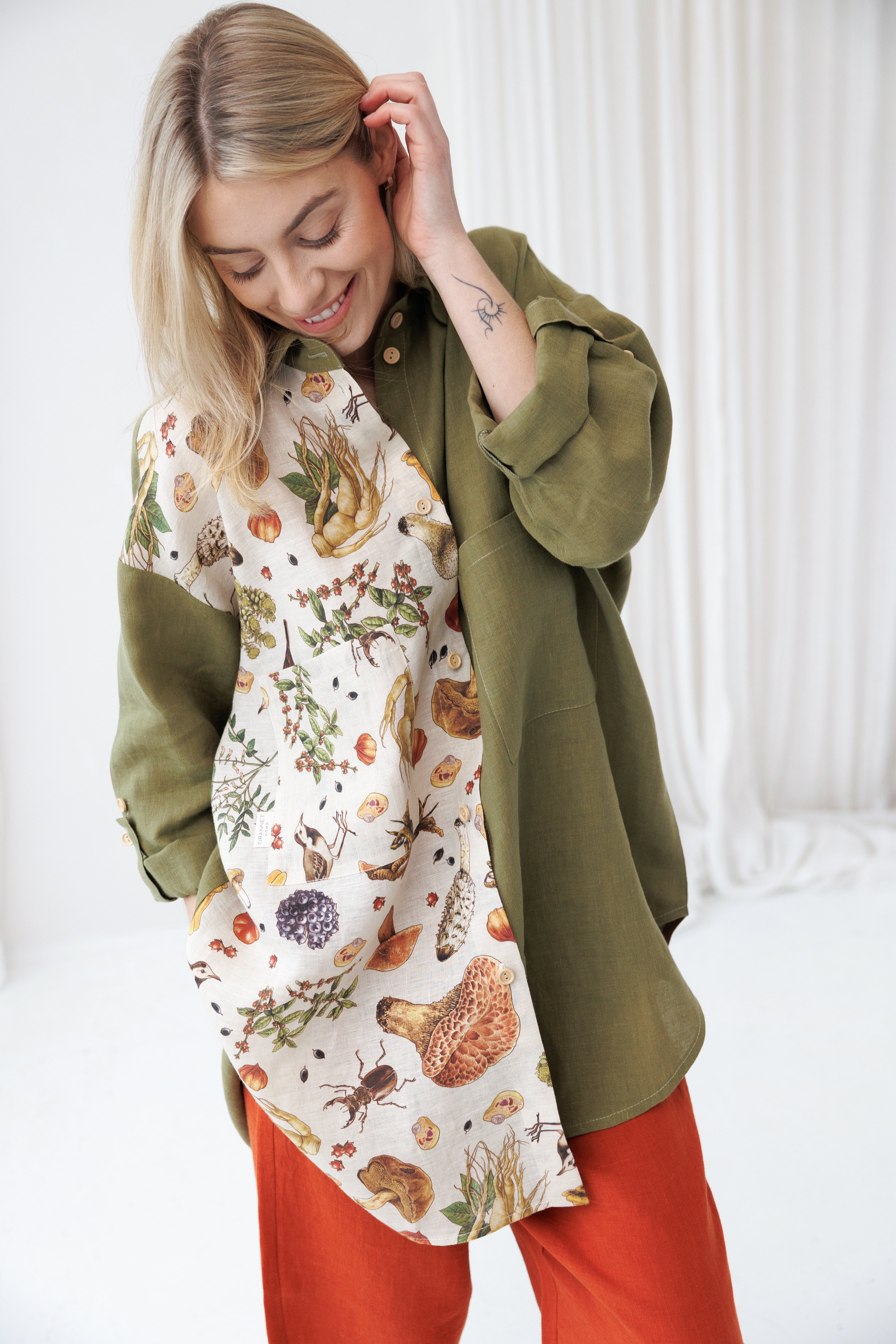 Oversized Linen Shirt SHROOMY in Olive Green