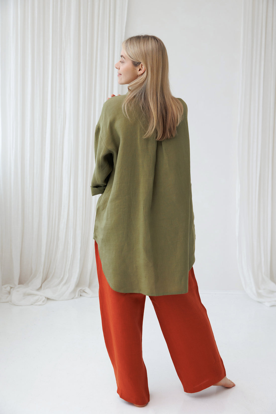 Oversized Linen Shirt SHROOMY in Olive Green