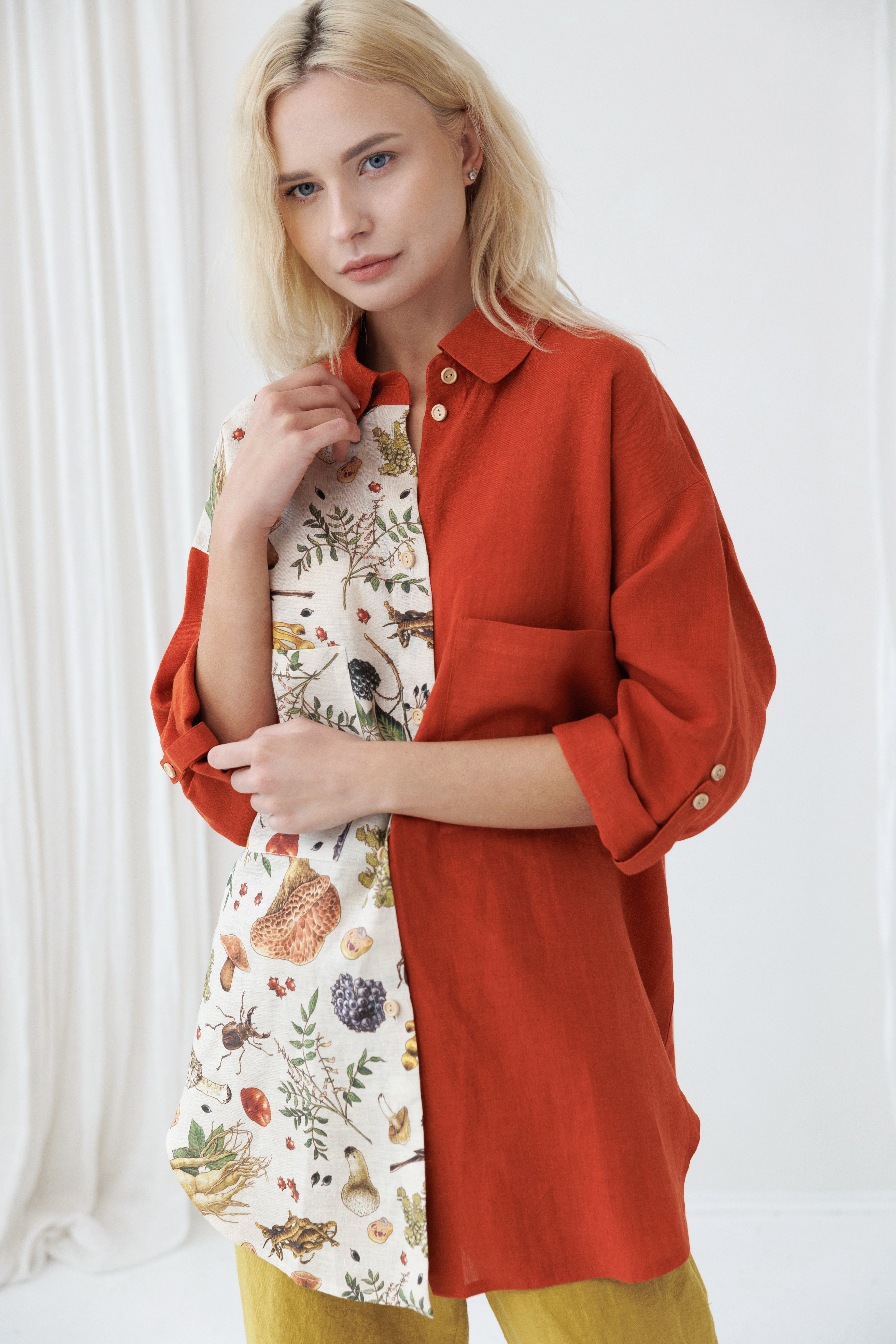 Oversized Linen Shirt SHROOMY in Clay Red