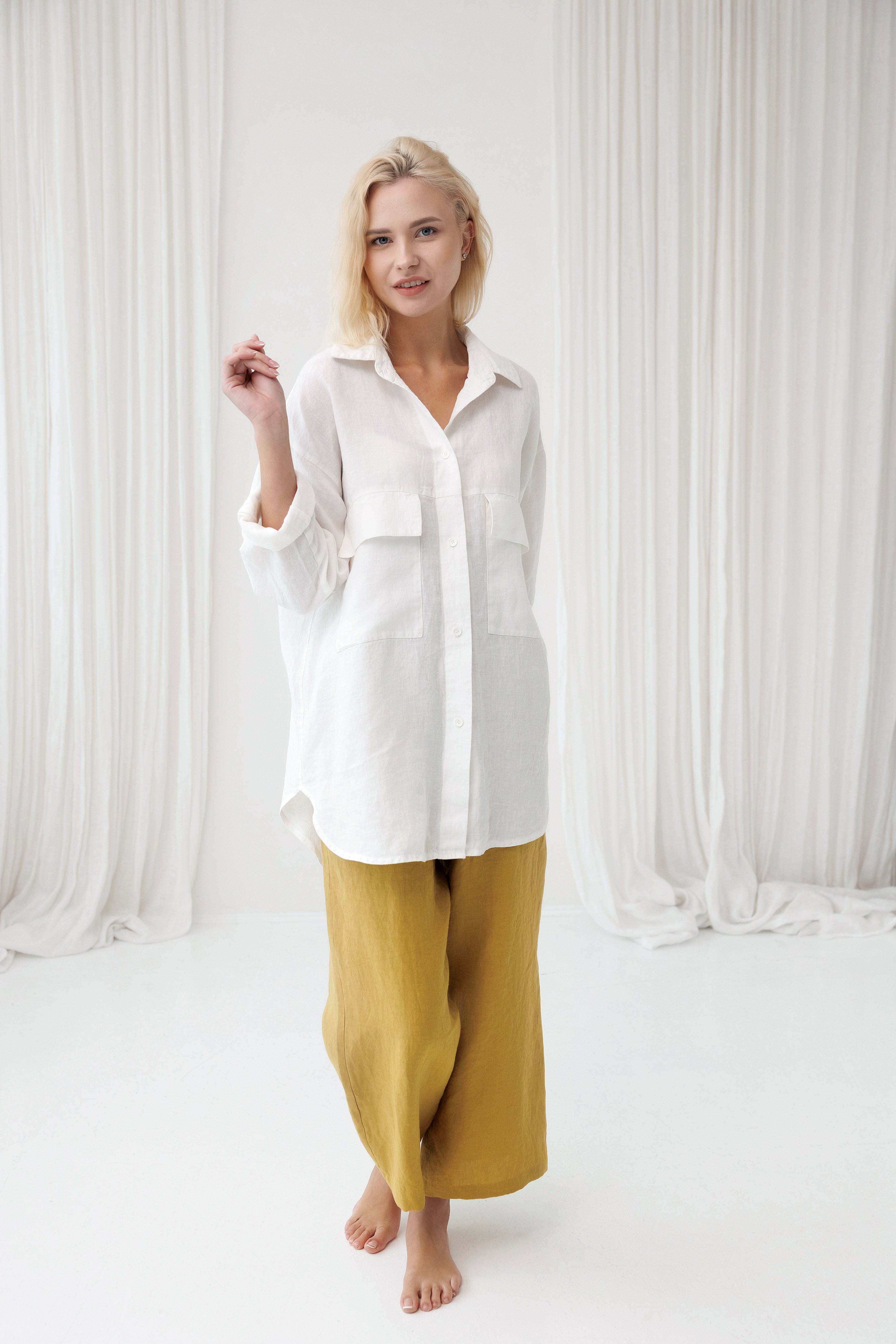Oversized Linen Shirt AIRY in Milky White