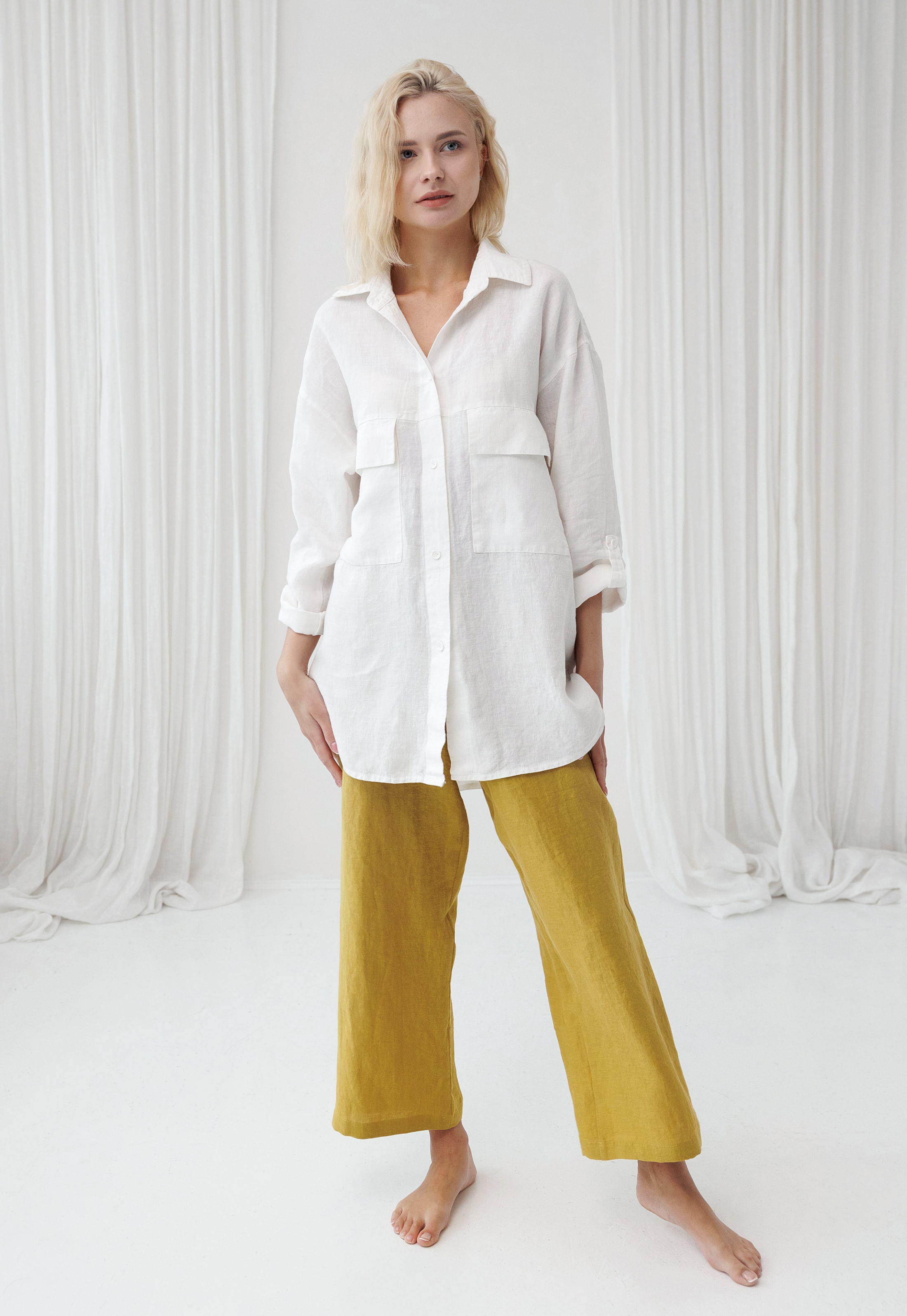 Oversized Linen Shirt AIRY in Milky White