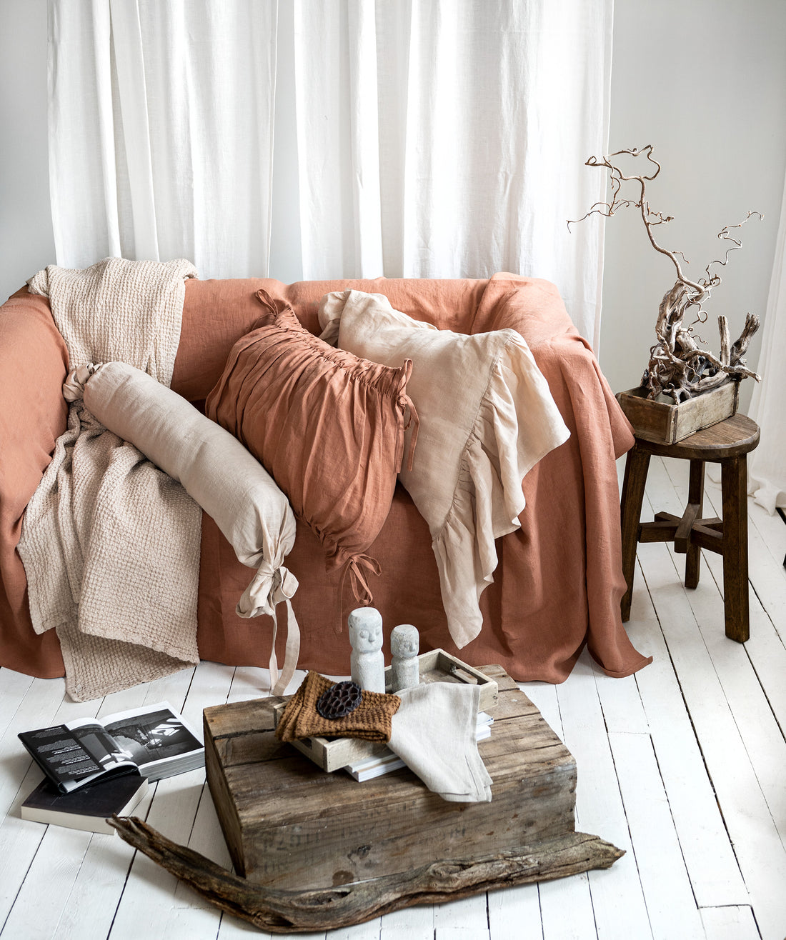Linen Couch Cover in Mocha