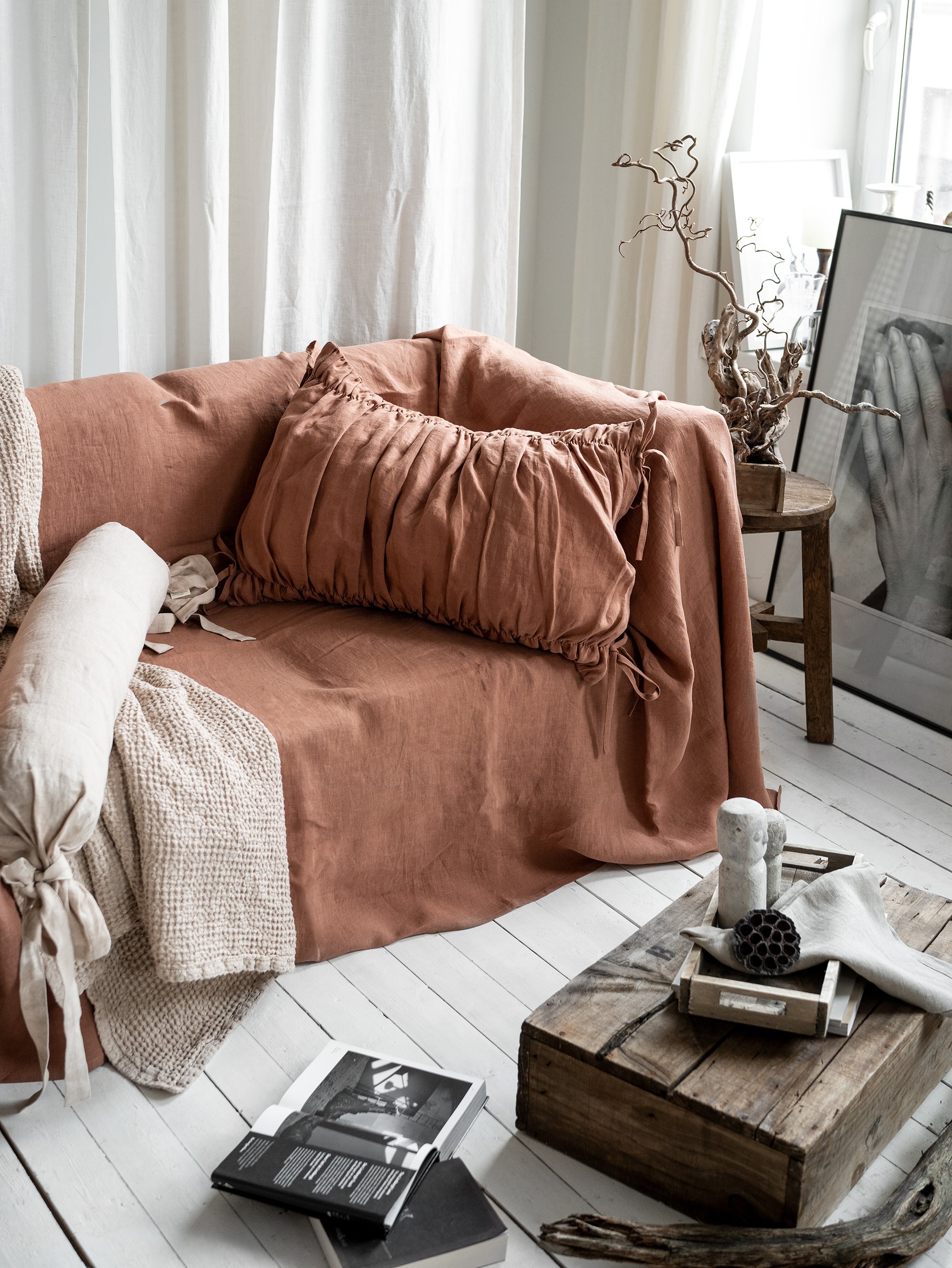 Linen Couch Cover in Mocha
