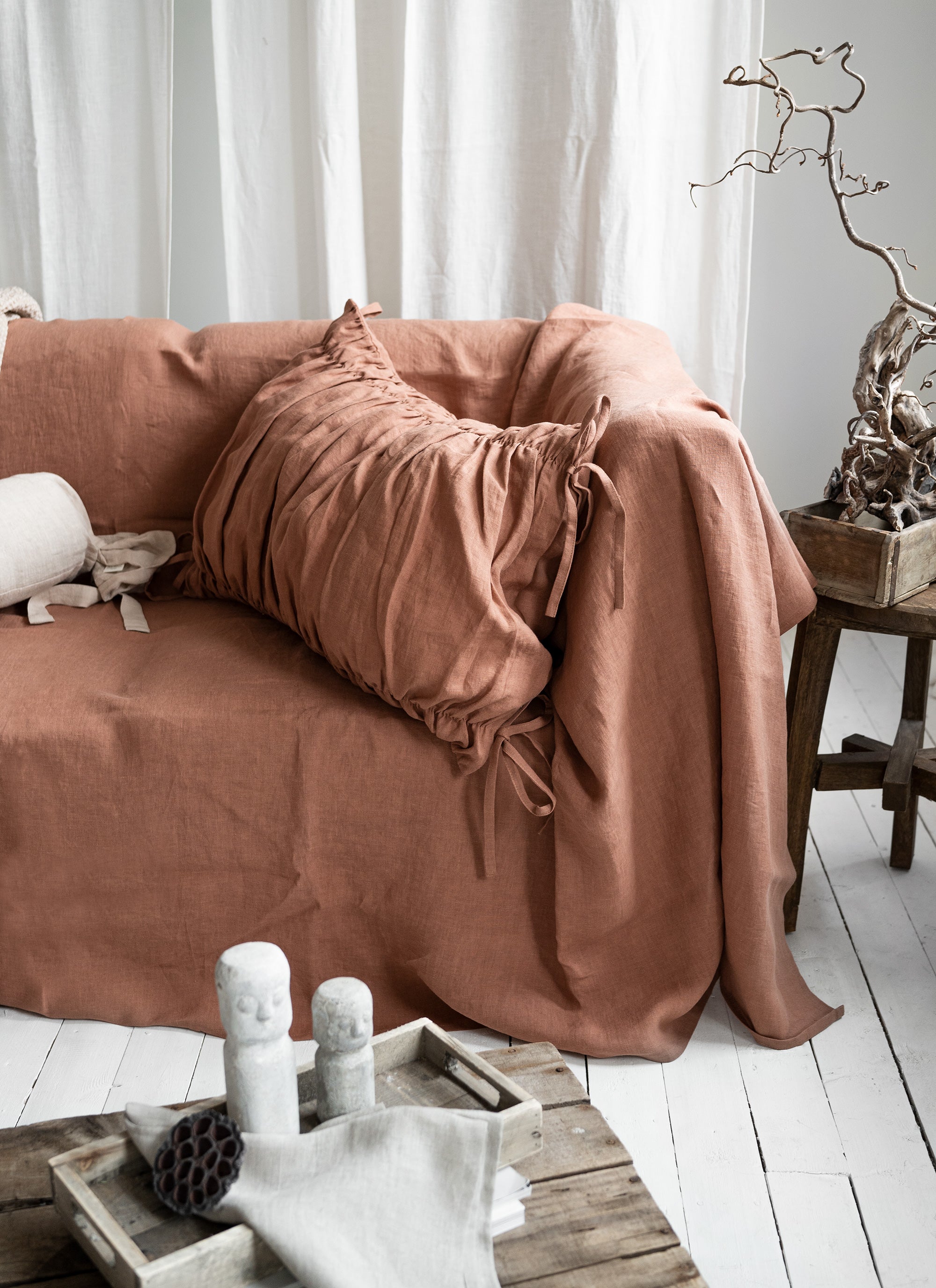 Linen Couch Cover in Mocha