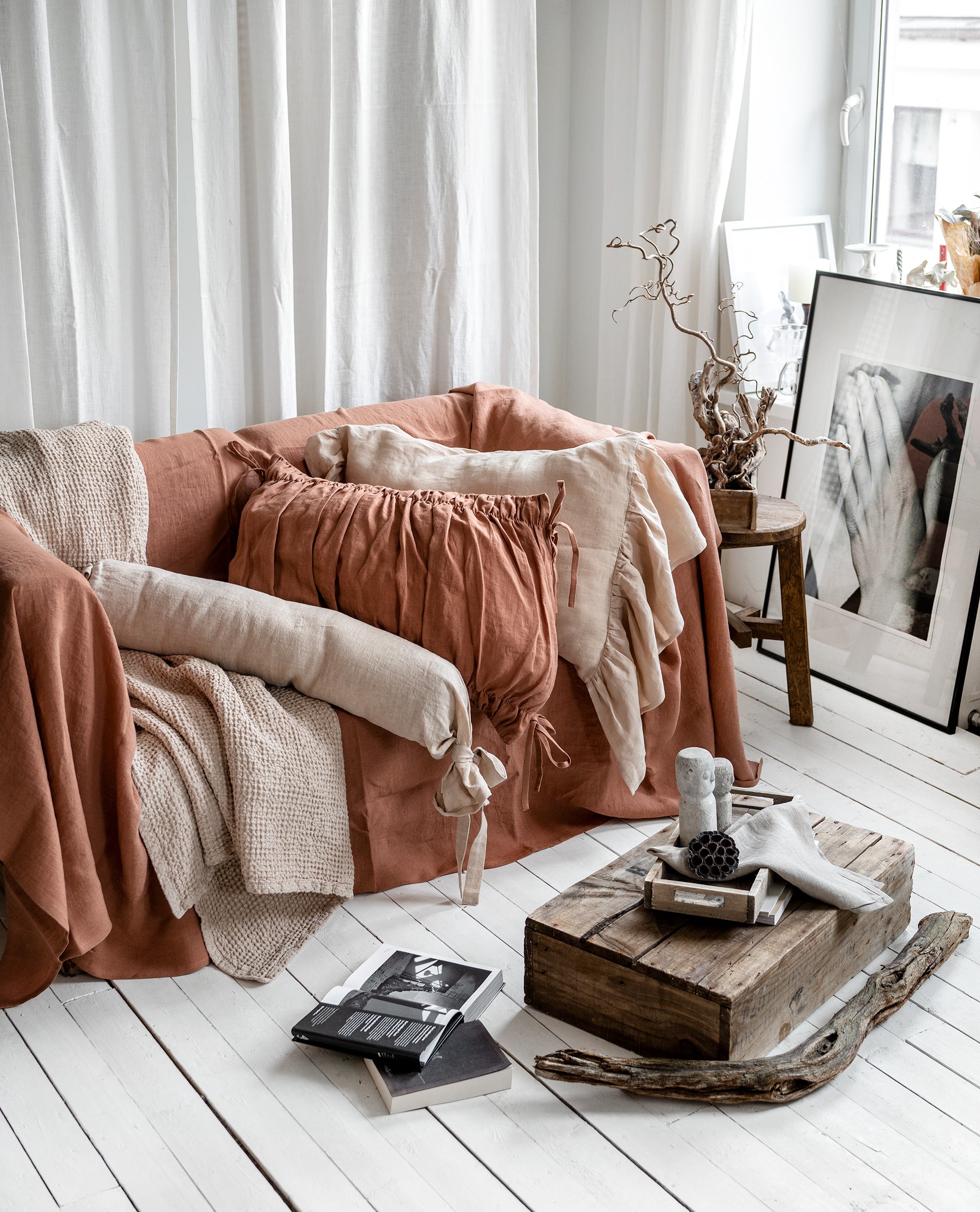 Linen Couch Cover in Mocha