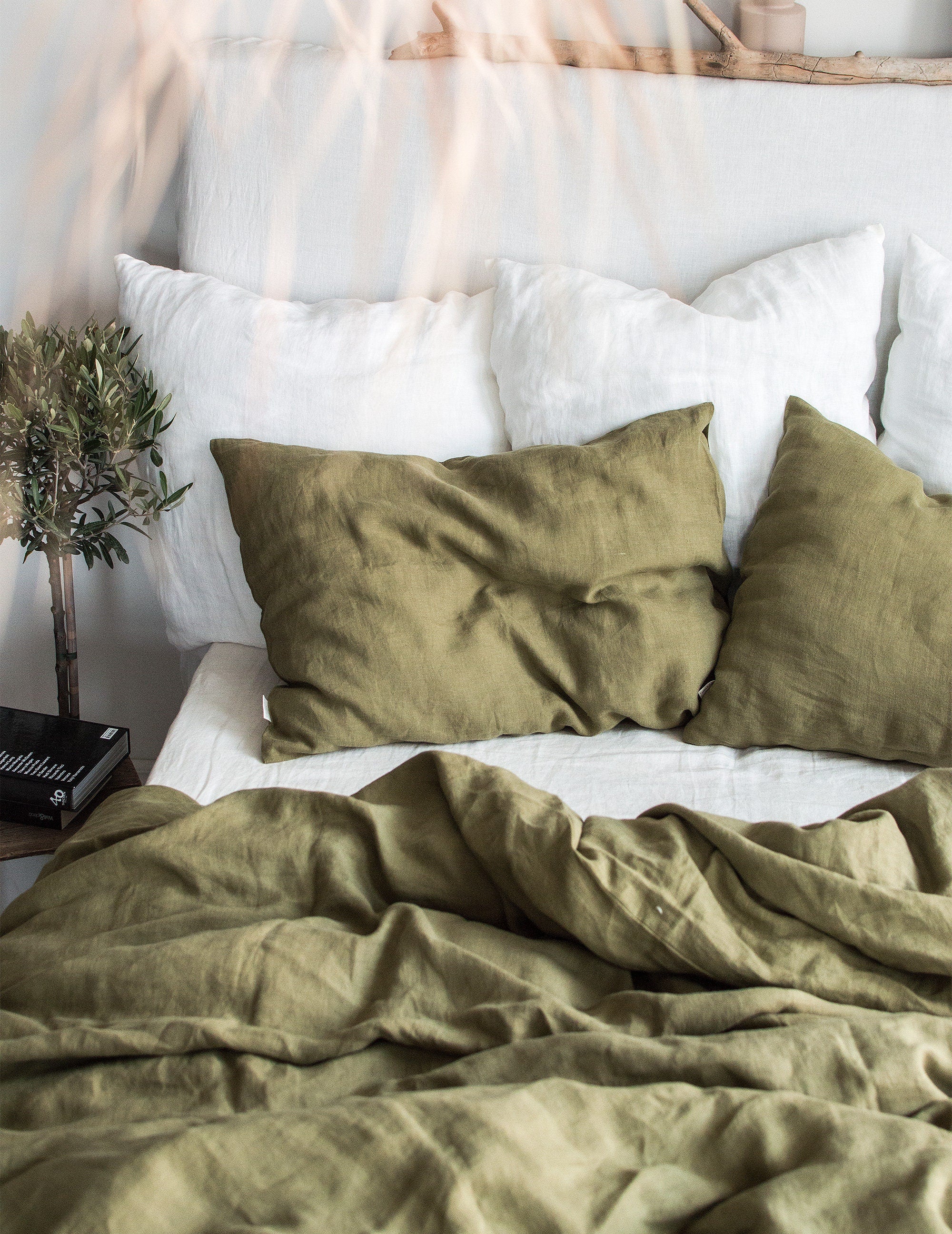 Linen Duvet Cover in Olive Green